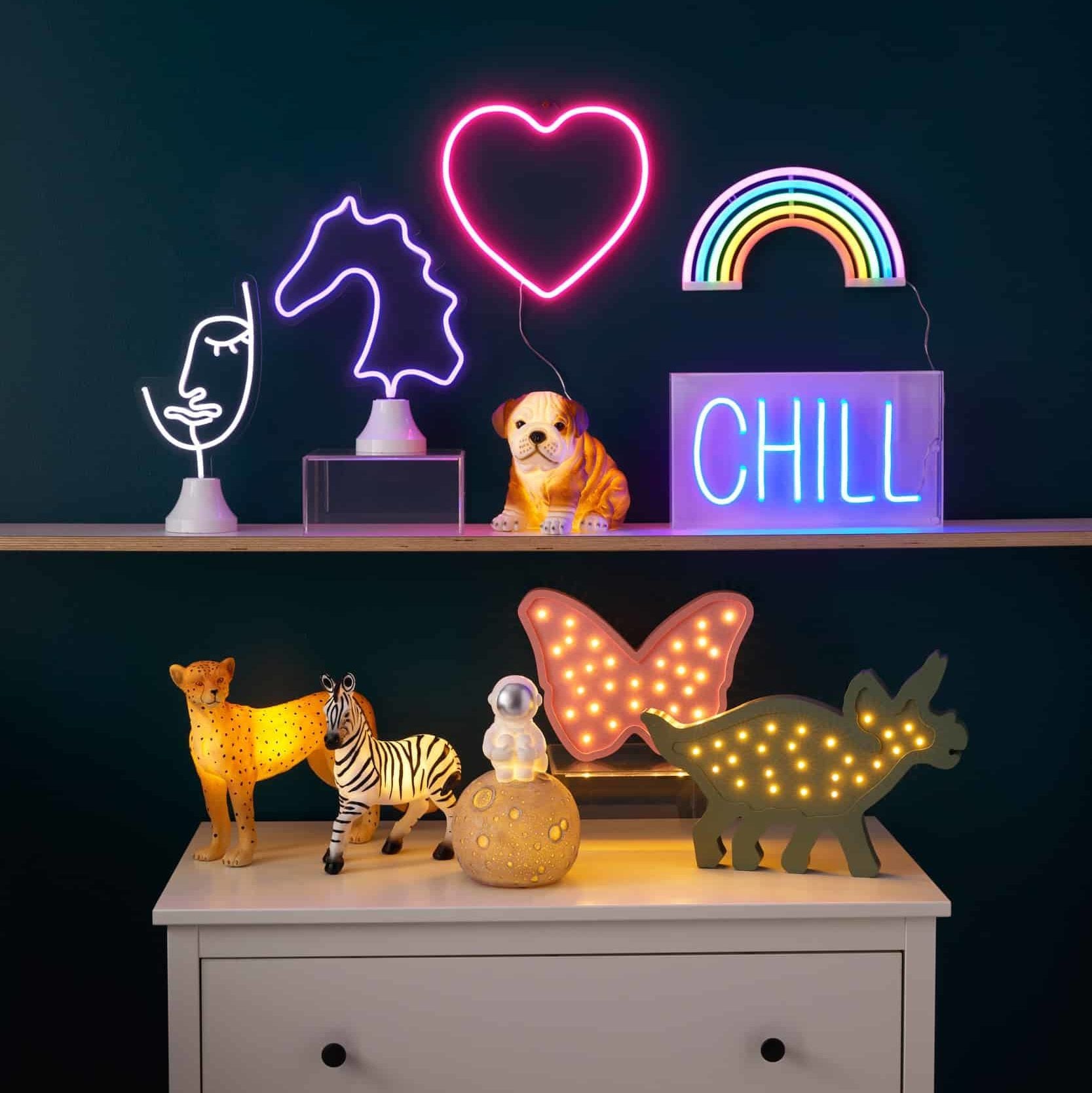 Pilbeam Living LED Neon Face Light with Stand - Customizable Wall Art for Bedroom, Bar, or Party Decor