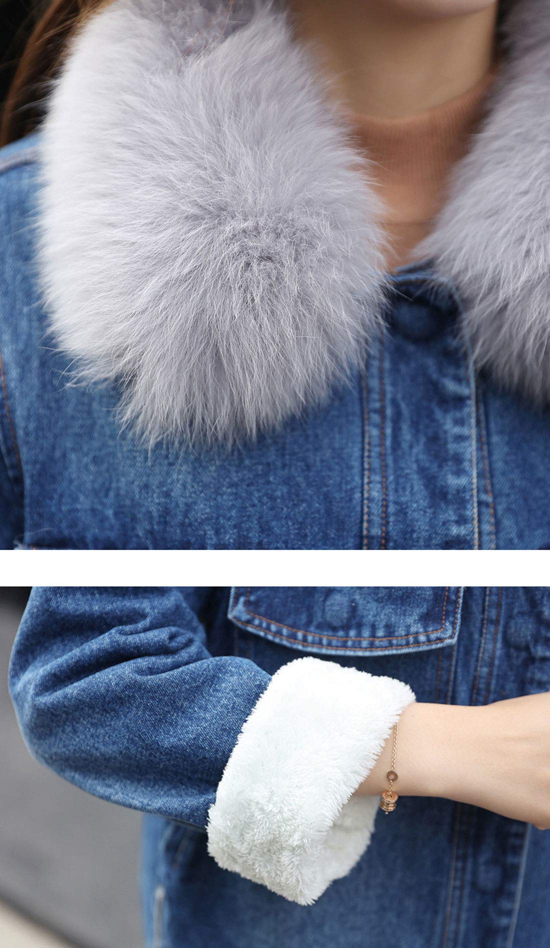 Women's Distressed Denim Jacket with Faux Fur Collar & Fleece Lining - Stylish Winter Coat for Casual Outfits, Streetwear & Cold Weather Fashion