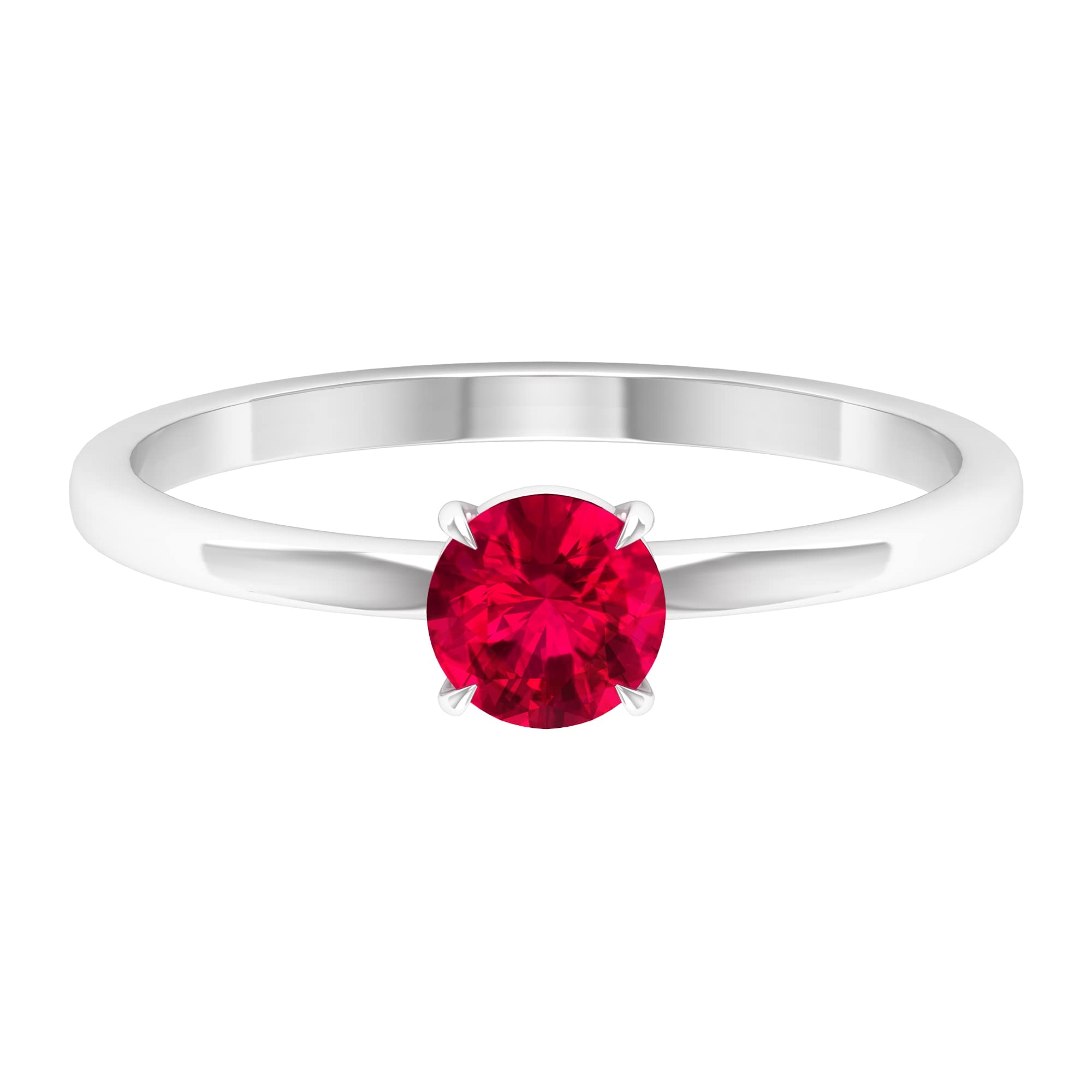 0.75 CT Created Ruby Promise Ring for Women - 14K Solid Gold Round Cut Solitaire Minimalist Ring - Perfect for Anniversaries, Engagements & Special Occasions