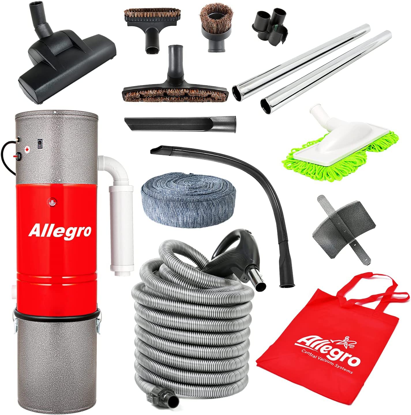 Allegro Central Vacuum System for Large Homes up to 3,000 sq. ft - Includes 30' Hose Kit & Cleaning Accessories | Perfect for Whole House Cleaning, Pet Hair Removal & Allergy Relief