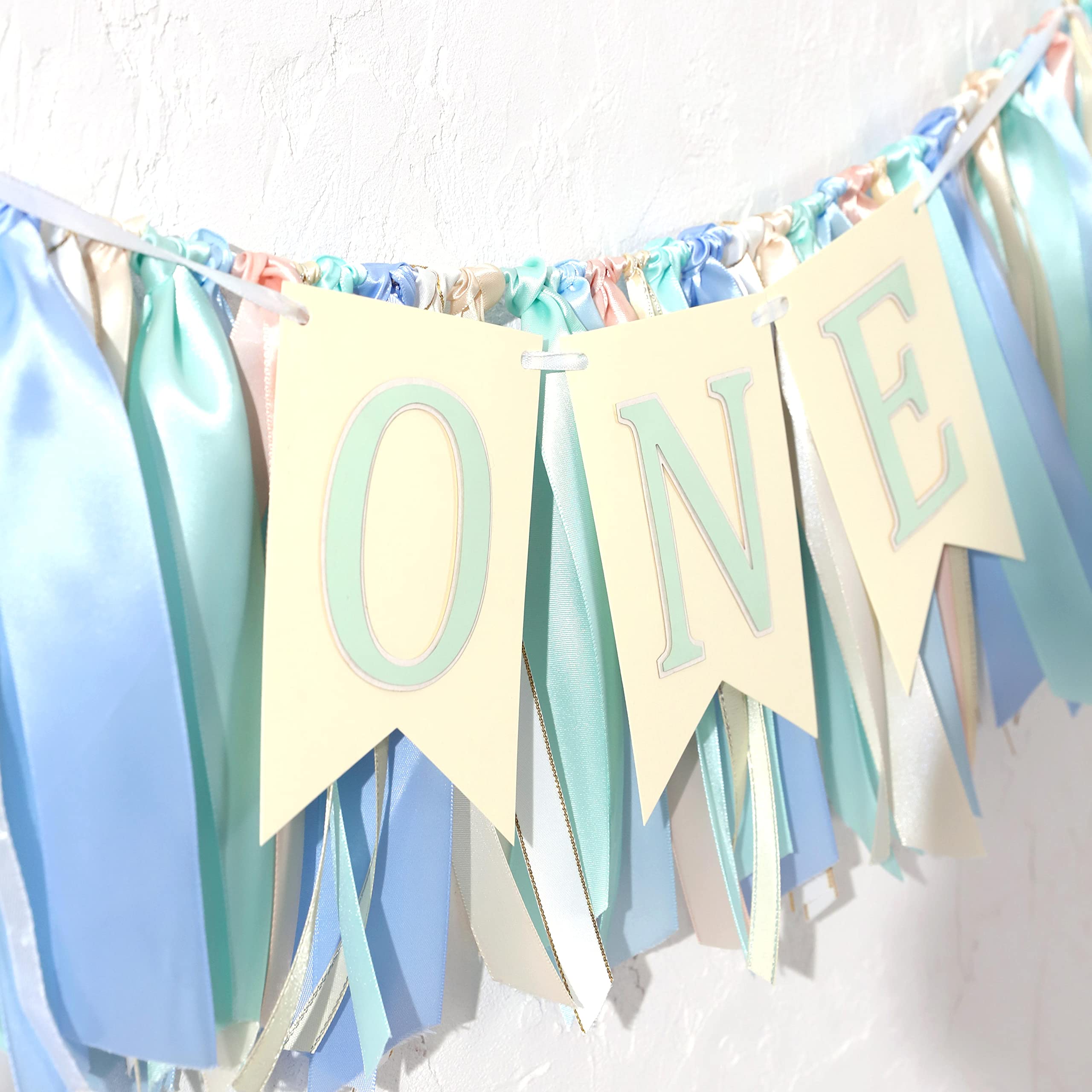 Blue and Green 1st Birthday Banner - Highchair Decoration for Baby Boy's First Birthday Party | Greenery Theme Photo Props & Kids Party Decor | Perfect for Cake Smash, Highchair Photos & Nursery Decor