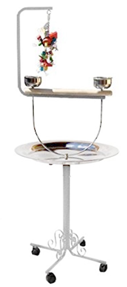White Metal Playstand for Parrots - Bird Cage Toy & Gym for African Grey & Conure | Durable & Safe for Playtime & Training