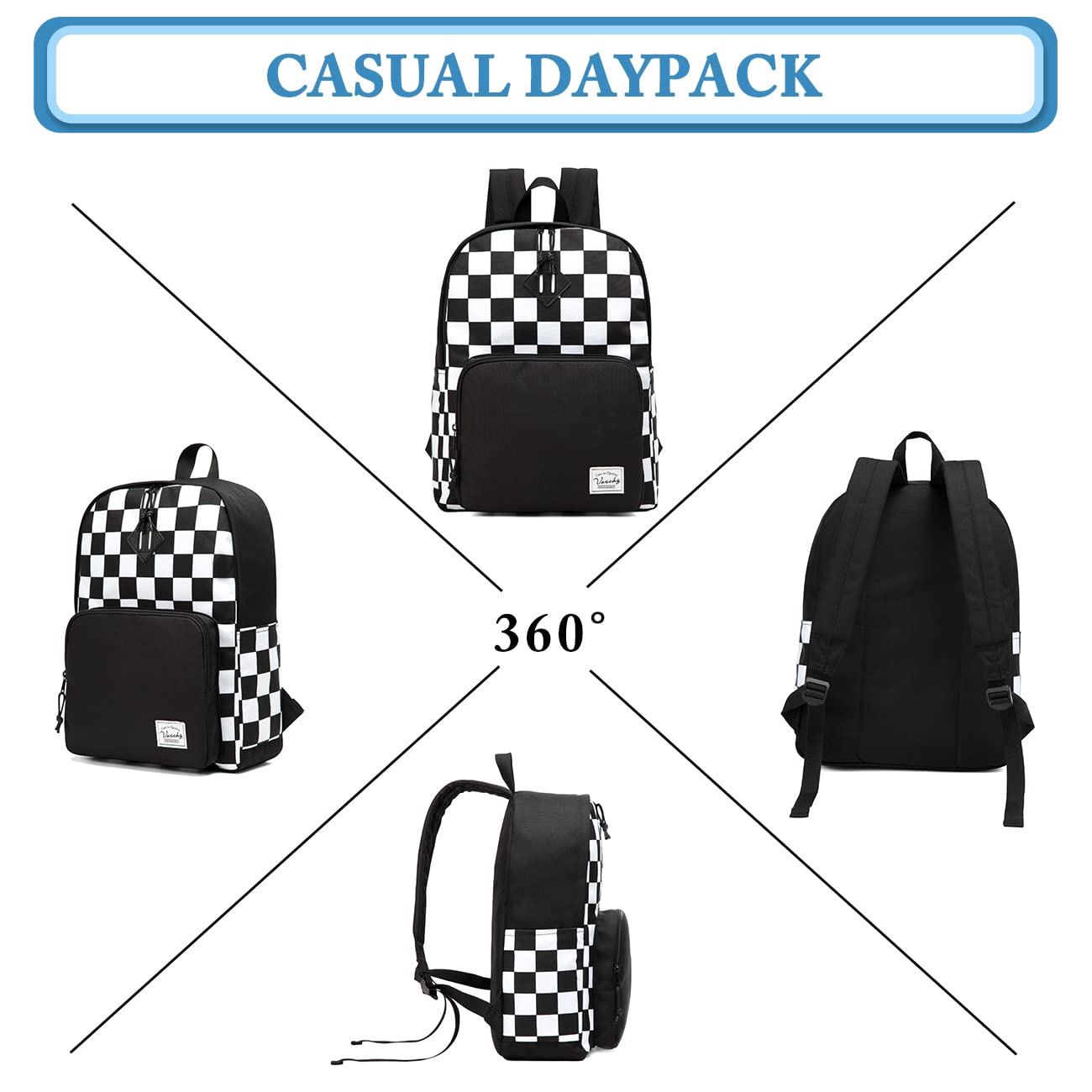 **VASCHY Lightweight Travel Backpack for Men & Women - Durable School Backpack for Kids, Teens, Boys & Girls - Black, White & Plaid Options - Perfect for School, College, Travel & Daily Commute**