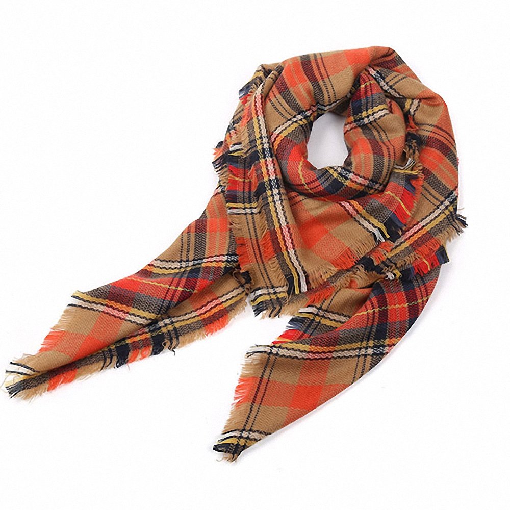 Lictory Women's Winter Fashion Scarf - Soft Artificial Cashmere Plaid Shawl with Tassels, Brown Checkered Pattern for Warmth & Style | Perfect for Cold Weather, Office, Travel & Holiday Outfits