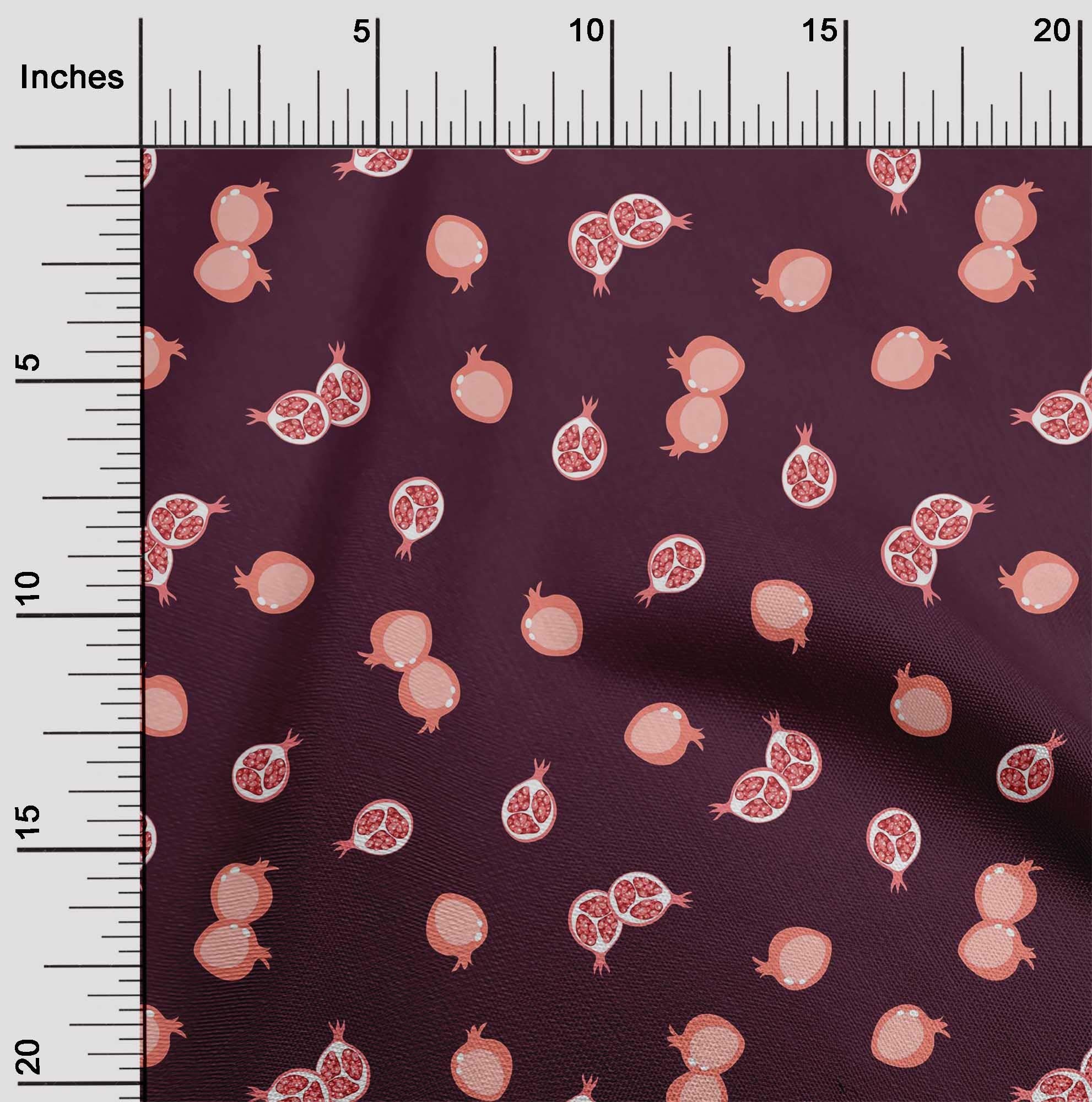 oneOone Silk Tabby Fabric - Pomegranate Fruit Printed Craft Fabric 42