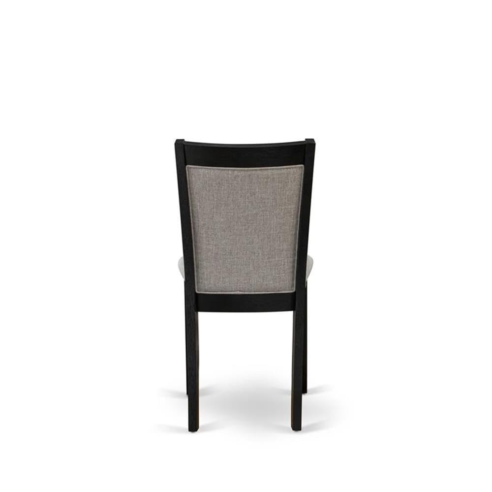 Modern 3-Piece Round Wooden Dining Table Set with Drop Leaf & 2 Linen Fabric Parsons Chairs - 42x42 Inch, Wirebrushed Black - Perfect for Small Spaces, Breakfast Nooks & Cozy Apartments