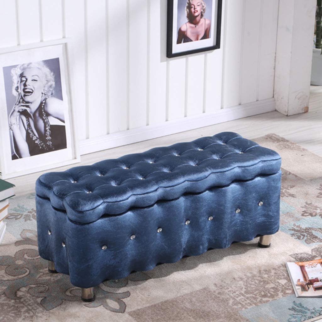 XCJ Ottoman Storage Box - Multifunctional Blanket Box, Space-Saving Bench with Seat & Chest, 40x40x43cm, Lake Blue - Perfect for Living Room, Bedroom & Nursery Organization
