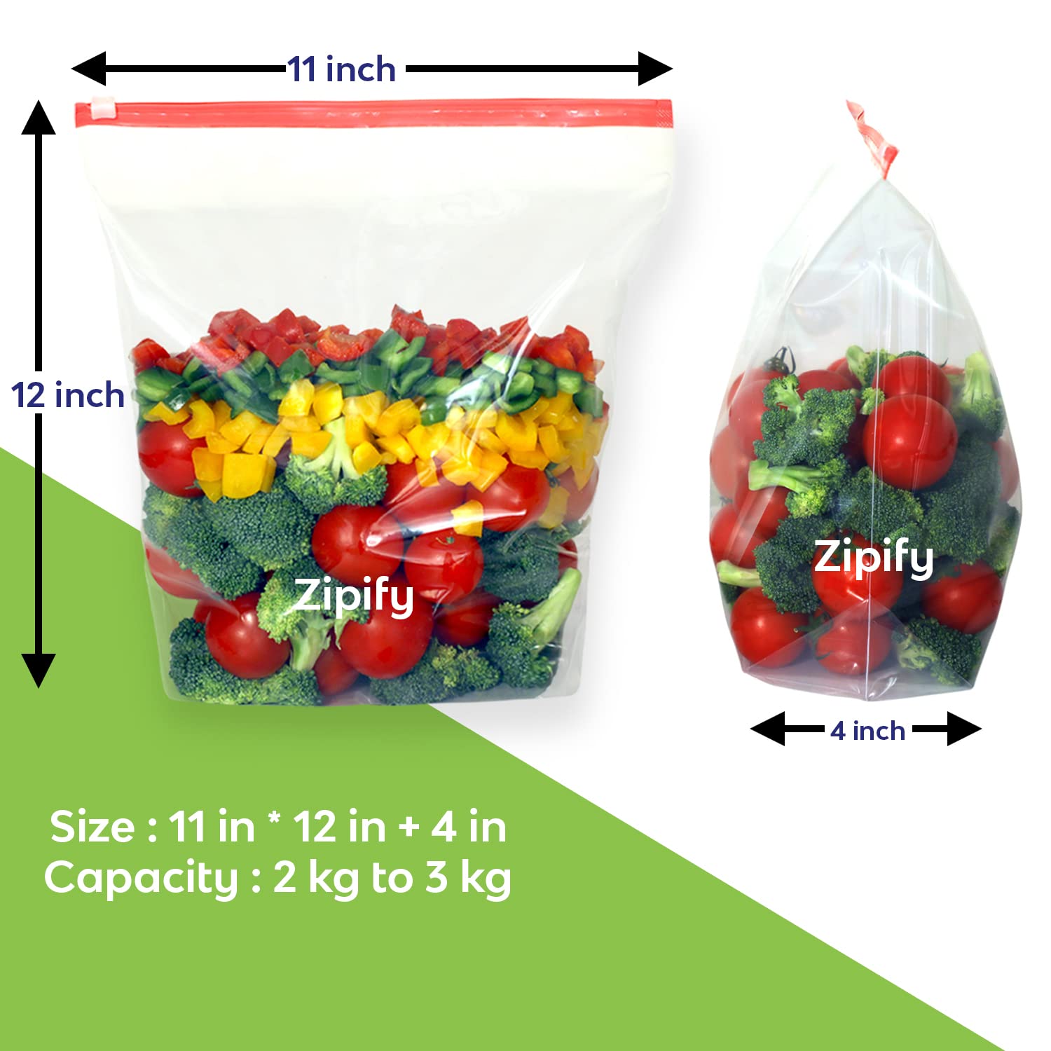 Zipify Slider Ziplock Bags - 10 Pack (2-3kg Capacity) | Reusable, Leak-Proof Food Storage Bags | Multi-Purpose for Fridge, Travel, Meal Prep & Organization | BPA-Free Reclosable Plastic Pouches