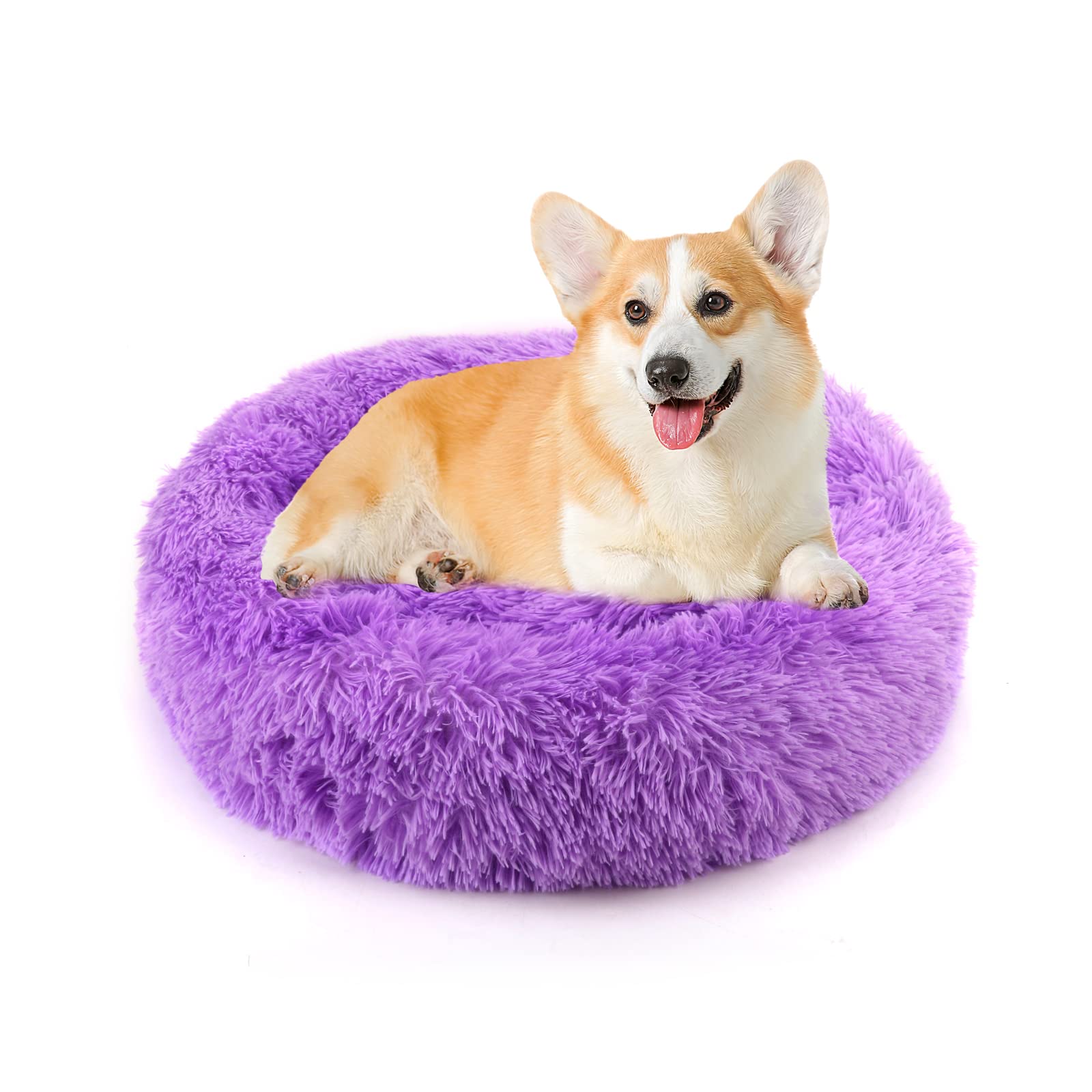 NOYAL Calming Donut Dog Bed - Anti Anxiety Fluffy Pet Bed for Small & Medium Dogs & Cats - Cozy & Comfortable for Relaxation, Sleep & Stress Relief
