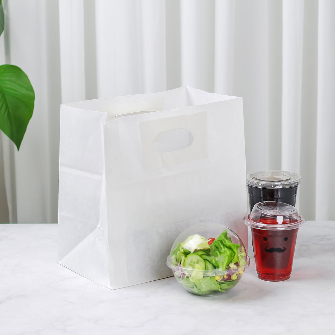 Eco-Friendly White Rectangle Paper Takeout Bags with Handles - 11