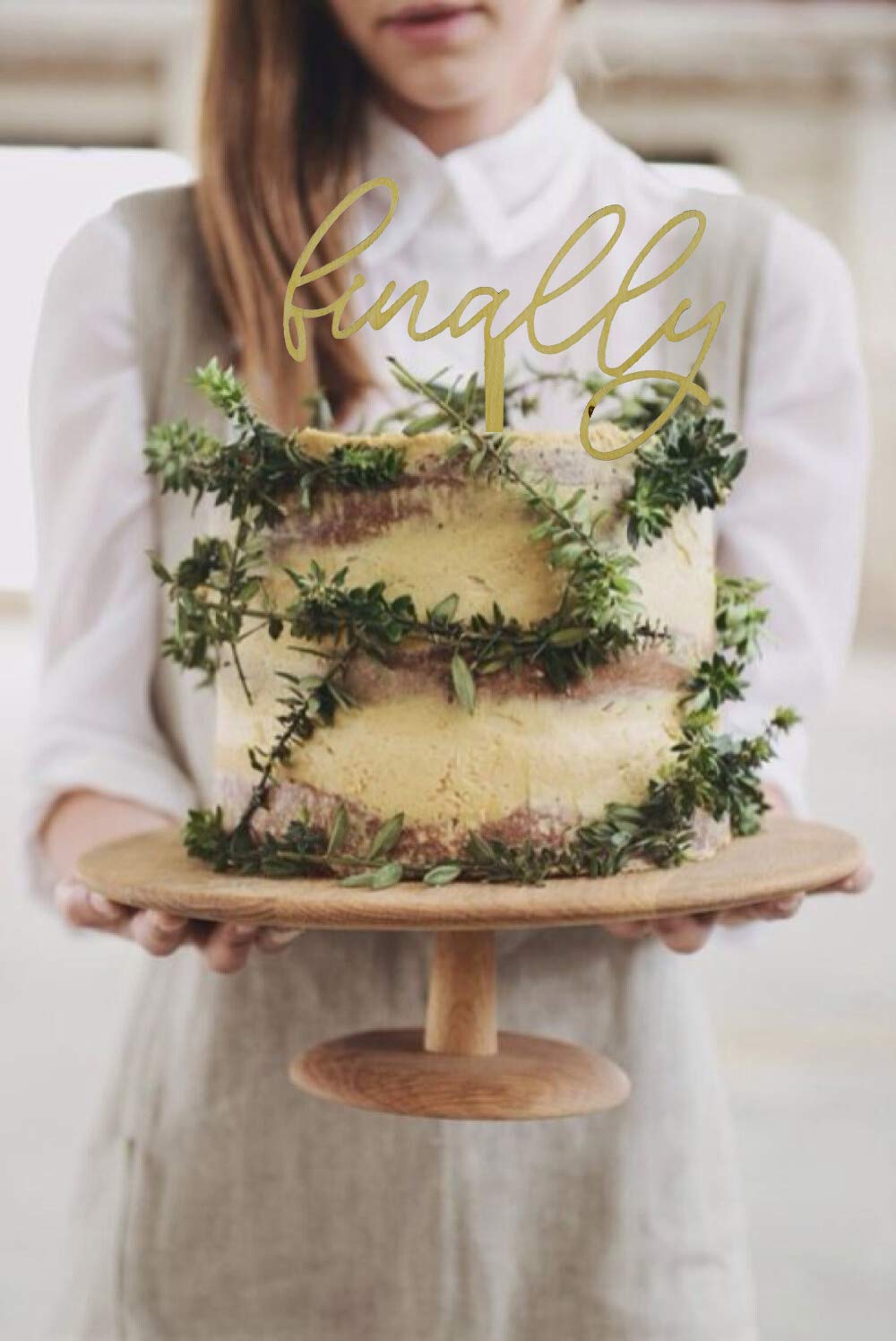 Rustic Wooden Finally Cake Topper - Wedding, Bridal Shower & Congratulations Cake Decoration - Handmade DIY Cake Topper for Wedding Cakes, Anniversary Cakes & Special Occasions