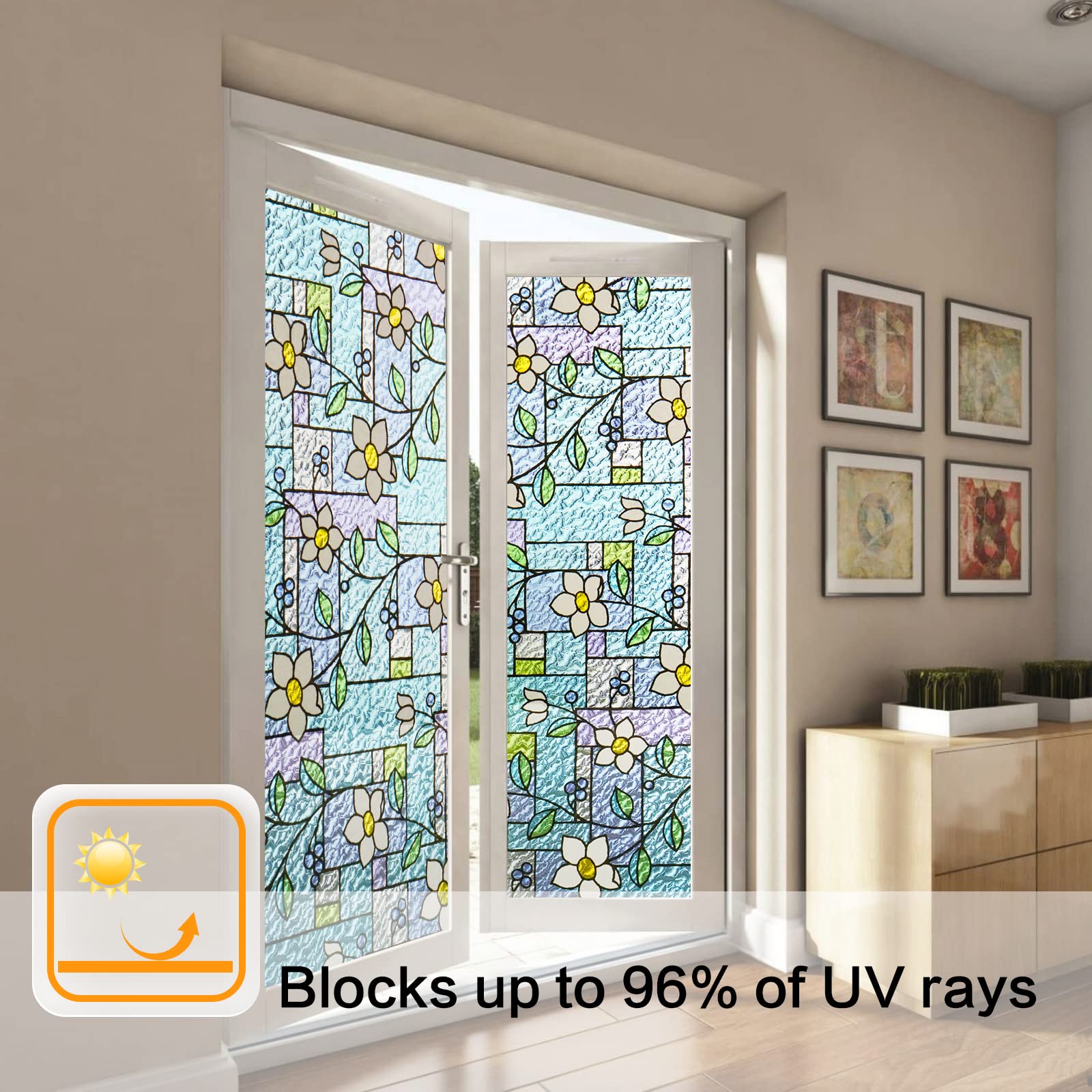Filmgoo Privacy Window Film - Stained Glass Non-Adhesive Vinyl Static Cling, UV Protection & Decorative Window Tint for Home, Bedroom, Office - Perfect for Enhancing Privacy & Adding Elegant Style to Windows