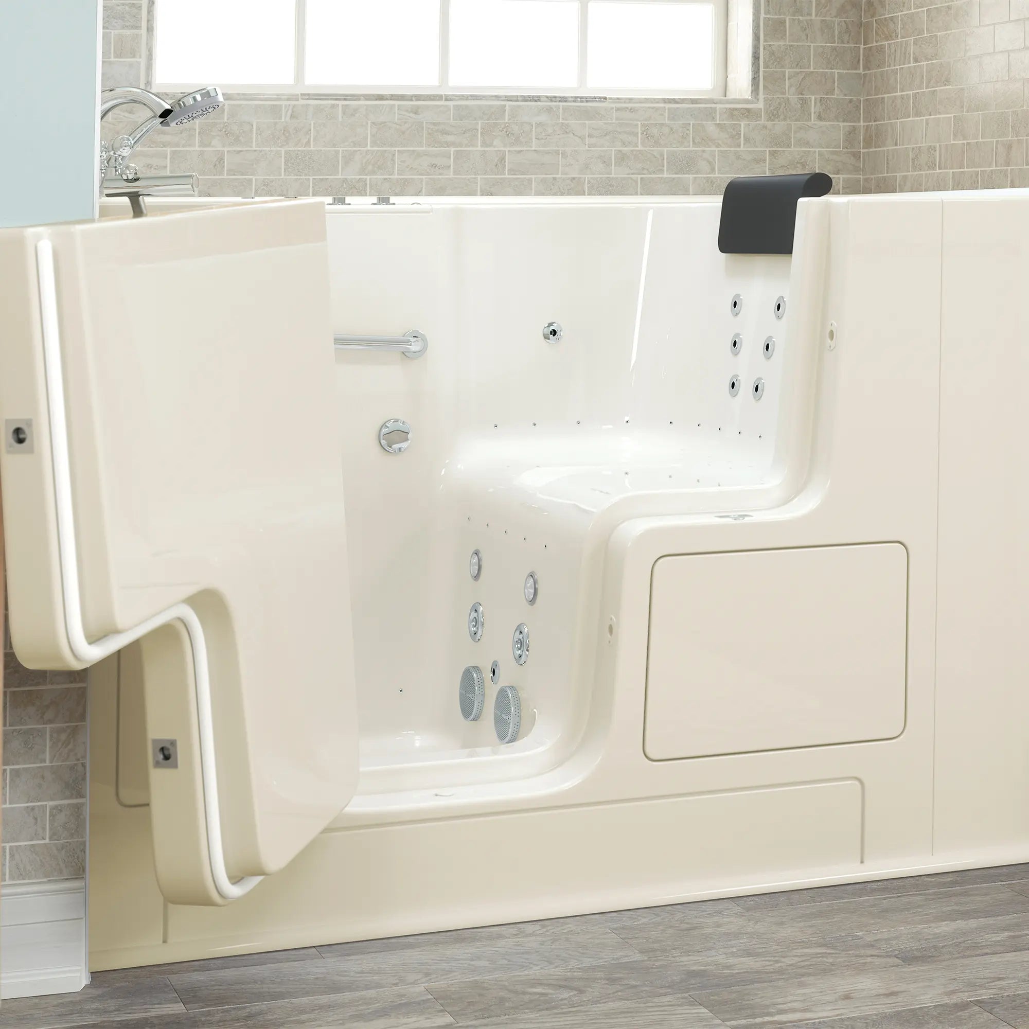Premium 32 x 52 Inch Gelcoat Walk-in Bathtub with Air Spa & Whirlpool Systems - Left Hand Drain & Faucet - Ideal for Elderly & Mobility Support (ADA Compliant)