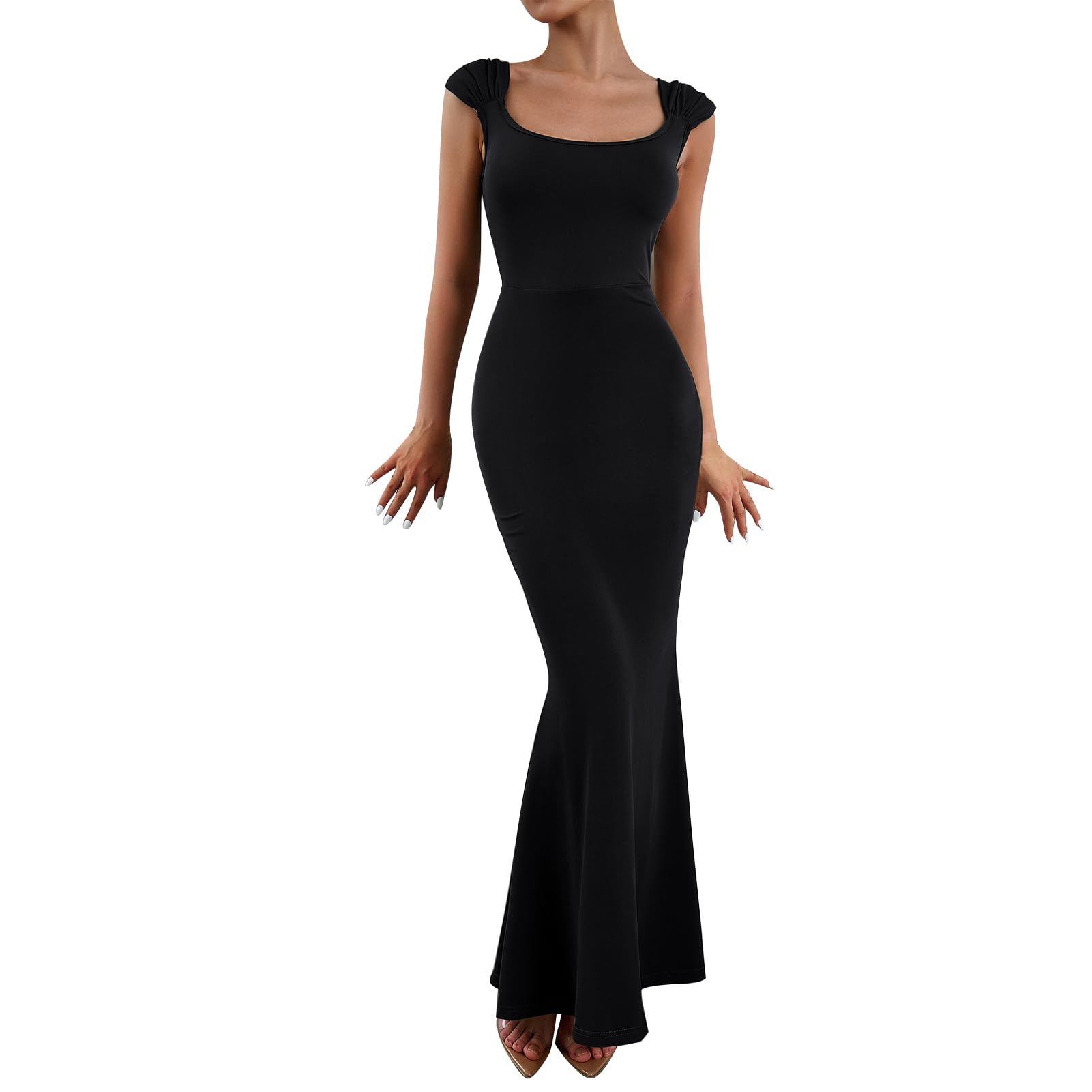 IDOPIP Women's Elegant Mermaid Hem Bodycon Maxi Dress - Square Neck Evening Gown for Prom, Wedding Guest & Cocktail Parties | Formal Occasions, Date Night, Special Events