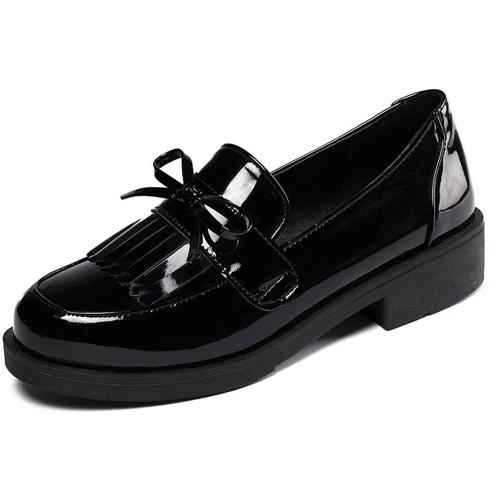 ClassicSter Women's Tassel Patent Leather Loafers - Slip On Uniform Shoes for Work, Office & Professional Outfits