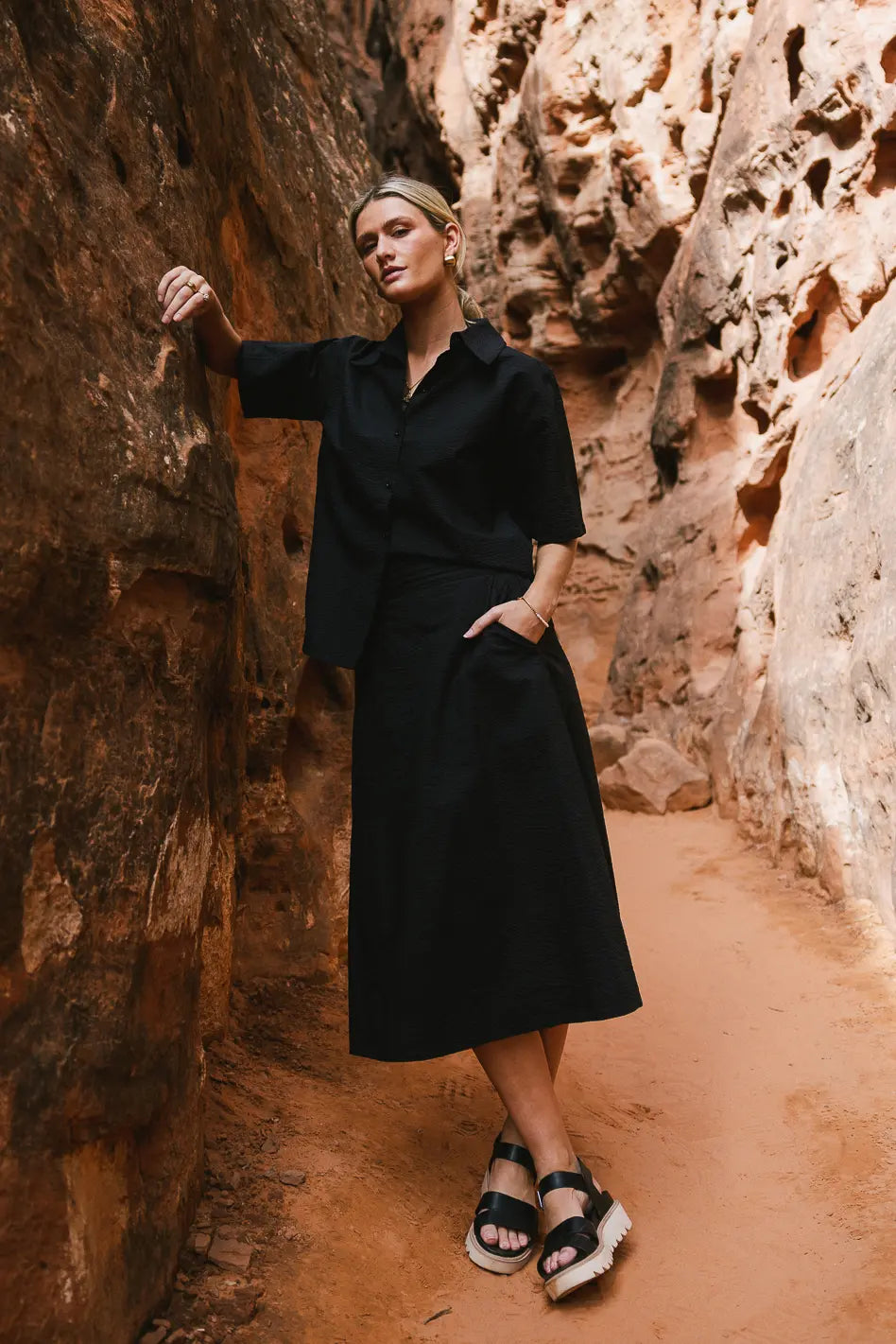 Stylish Mallory Textured Black Skirt for Women | Trendy A-Line Midi Skirt | Perfect for Office, Date Night & Casual Outfits | FINAL SALE