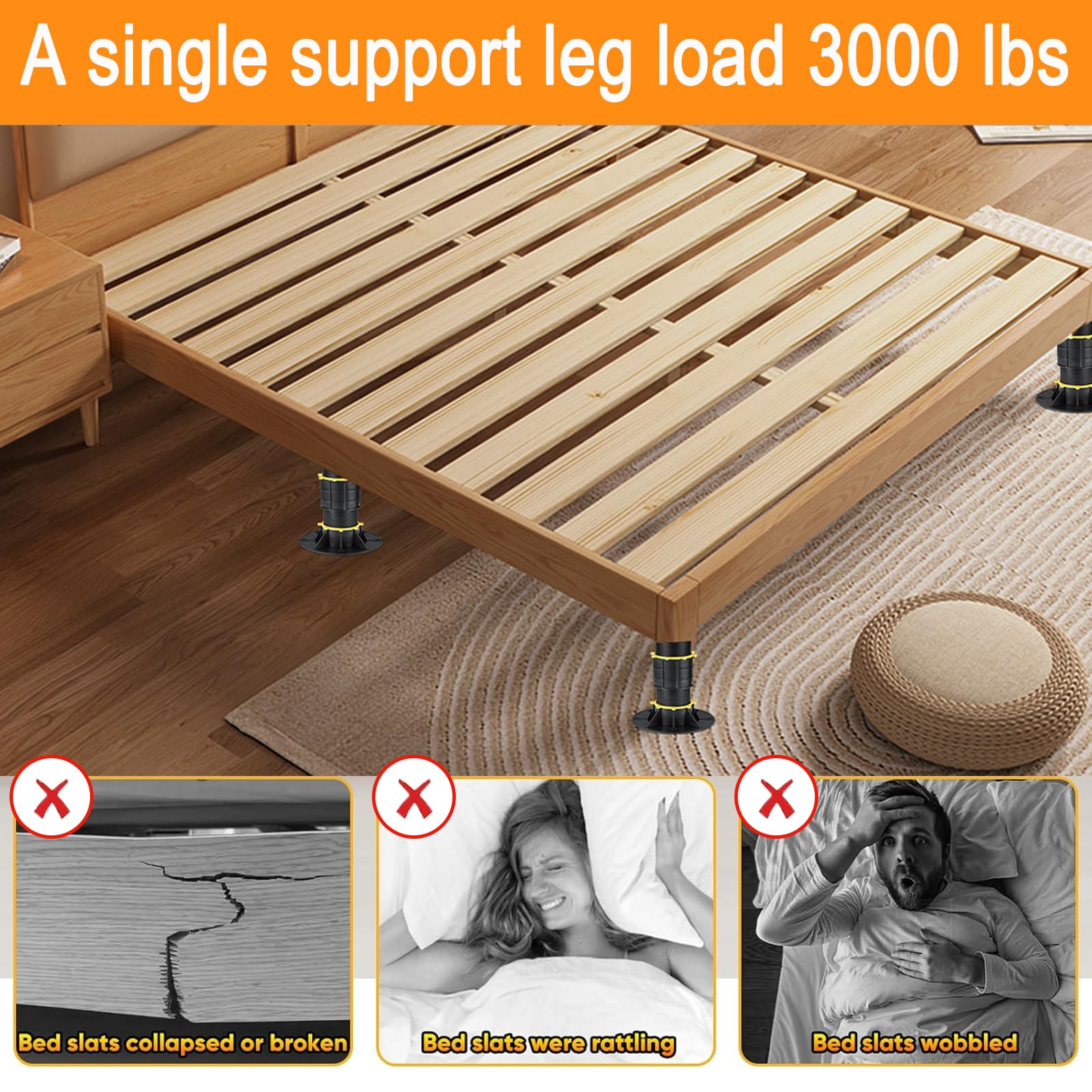 2 PCS Adjustable Bed Support Legs 8.66-13.38 Inch - Heavy Duty Bed Frame Replacement Legs for Center Support & Slats Reinforcement - Perfect for Queen, King Size Beds - Bedroom Furniture Accessories