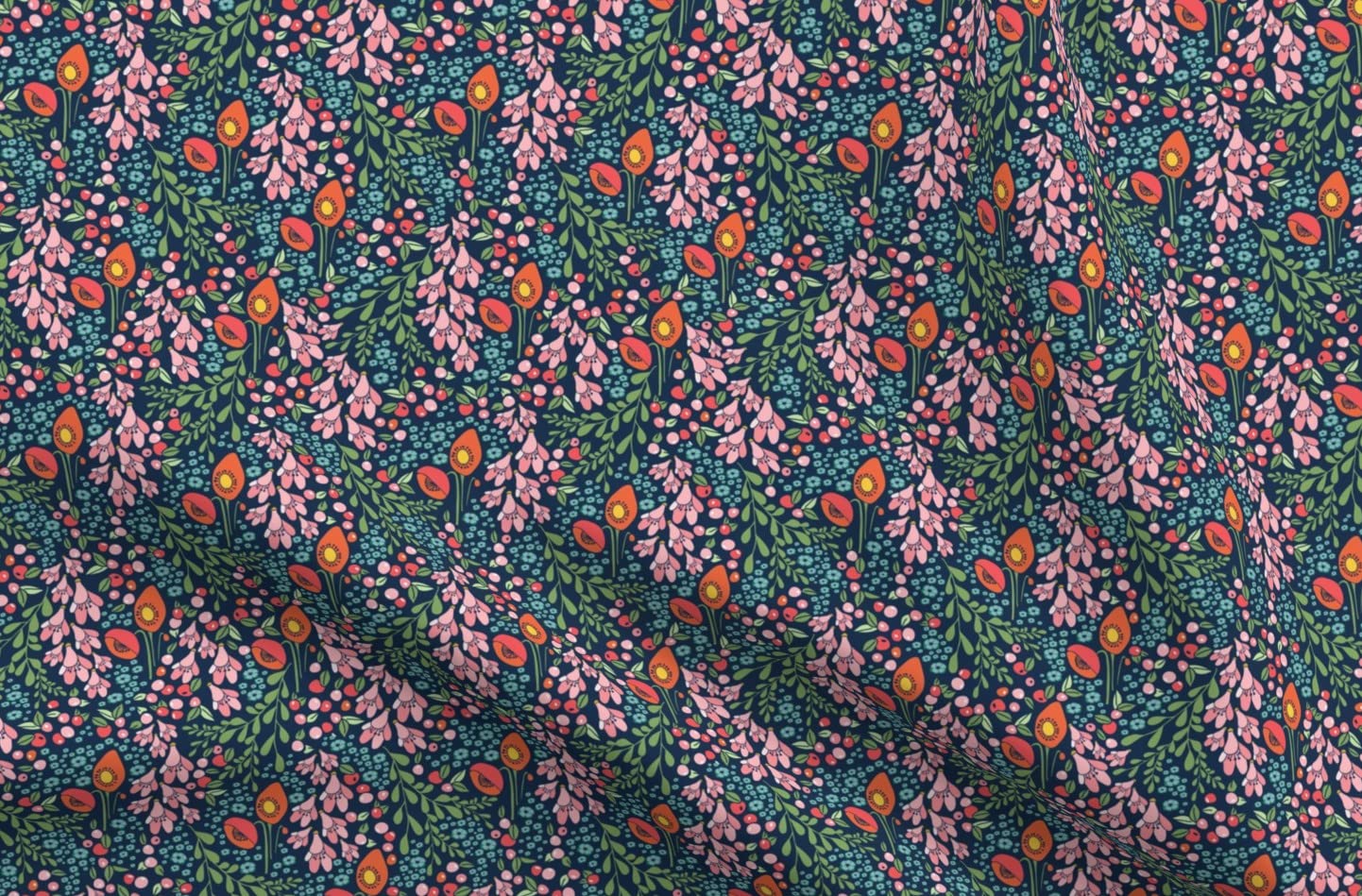 California Blooms Navy Teal Poppies Floral Printed Velvet Upholstery Fabric - Fat Quarter for Home Decor, Apparel & DIY Projects (Spring Summer Fall Design) | Perfect for Curtains, Pillows, Clothing & Crafting