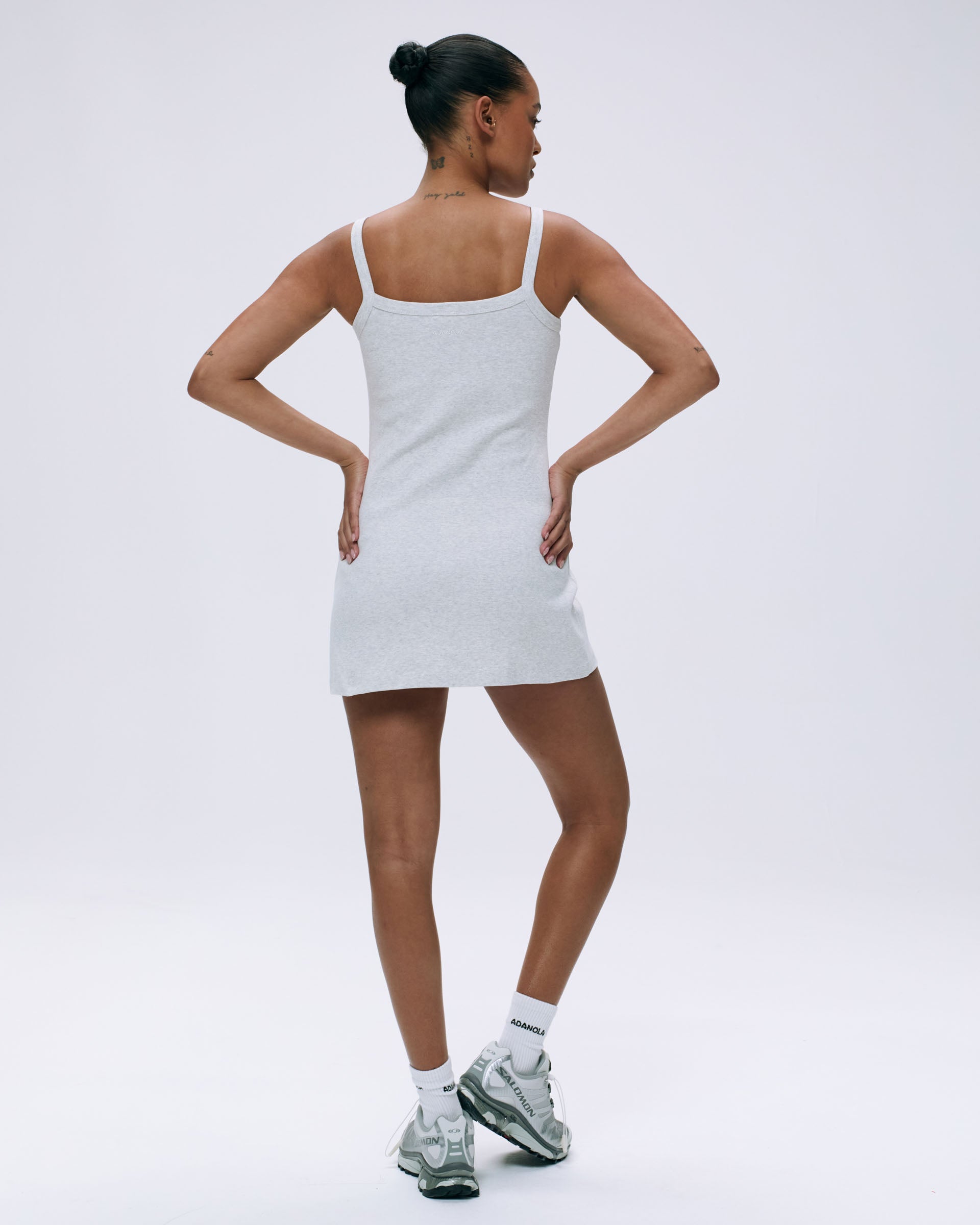 Rib Wide Binding Mini Dress in Light Grey Melange - Stylish & Comfortable for Casual Outings, Parties & Date Nights