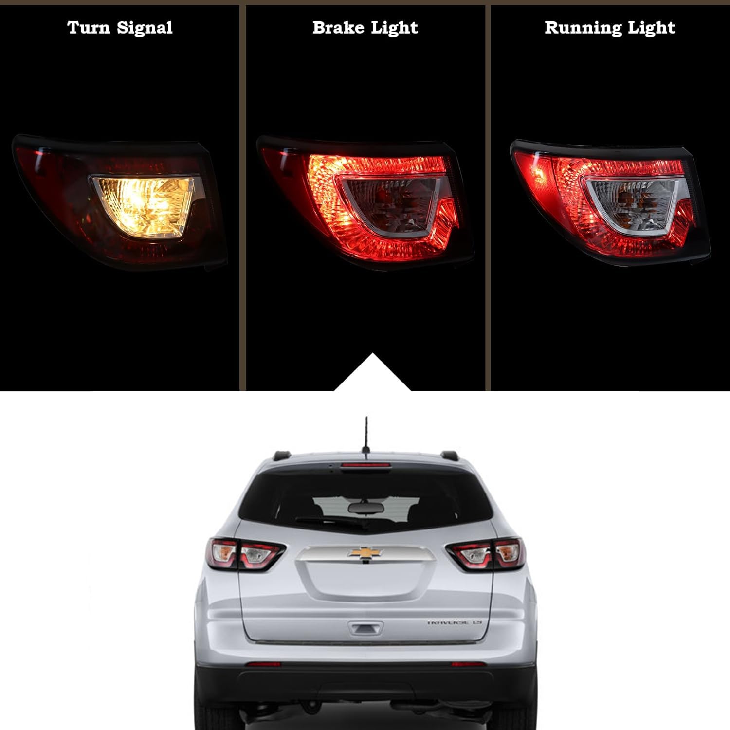 2013-2017 Chevy Traverse Tail Light Pair - Left Driver & Right Passenger Side LED Rear Lamps with Bulbs (Part# 84266019, 23301756, GM2804112, 84266020, 23301757, GM2805112) - Perfect for Replacement & Night Driving Safety