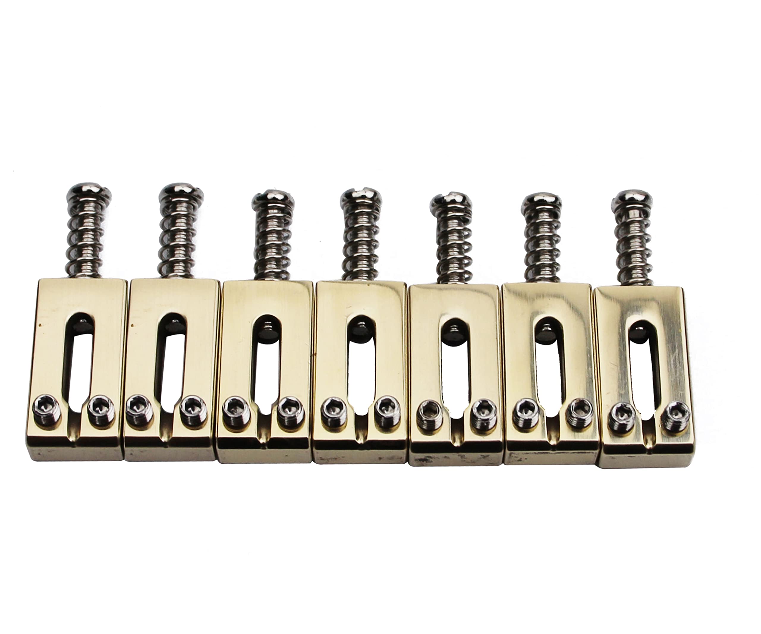 Guyker 10.5MM Brass Modern Guitar Tremolo Bridge Saddles - 7 Piece Set for Stratocaster/ST Electric Guitars | Premium Gold Hardware Upgrade for Enhanced Tone & Sustain | Perfect for Rock, Blues & Studio Recording