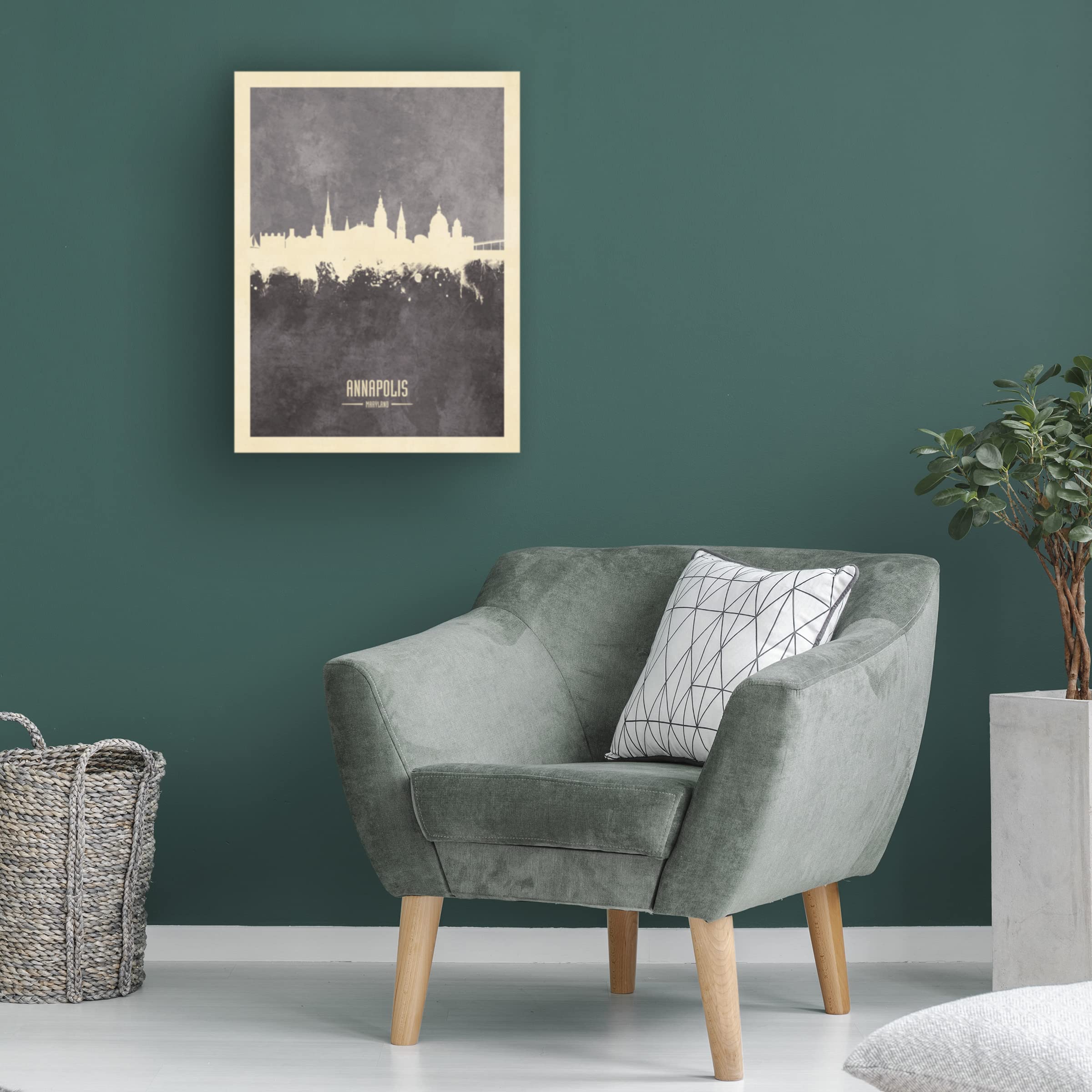 Michael Tompsett 'Annapolis Maryland Skyline Gray' Canvas Wall Art Print - Coastal Home Decor, Office & Living Room Wall Art