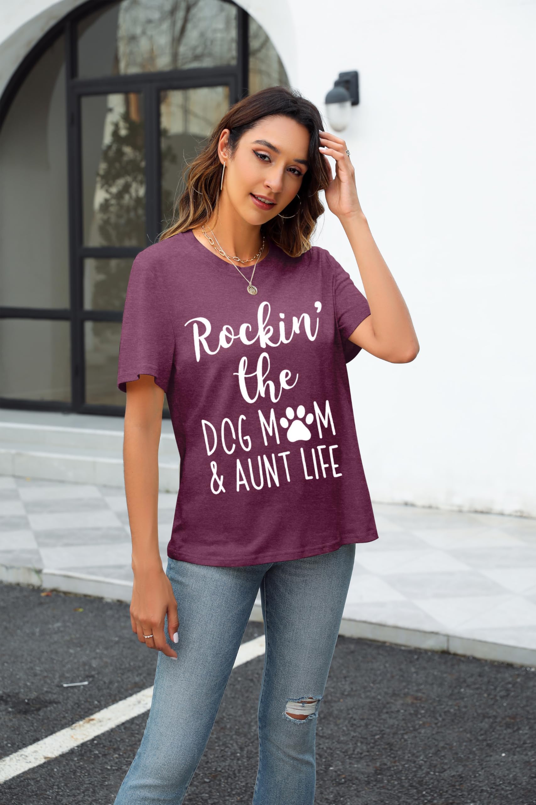 Funny Dog Mom T-Shirt for Women - Cute Dog Paw Graphic Tee - Rockin' The Dog Mom Life - Perfect Gift for Dog Lovers - Short Sleeve Casual Top - Great for Dog Parks, Pet Playdates & Everyday Wear