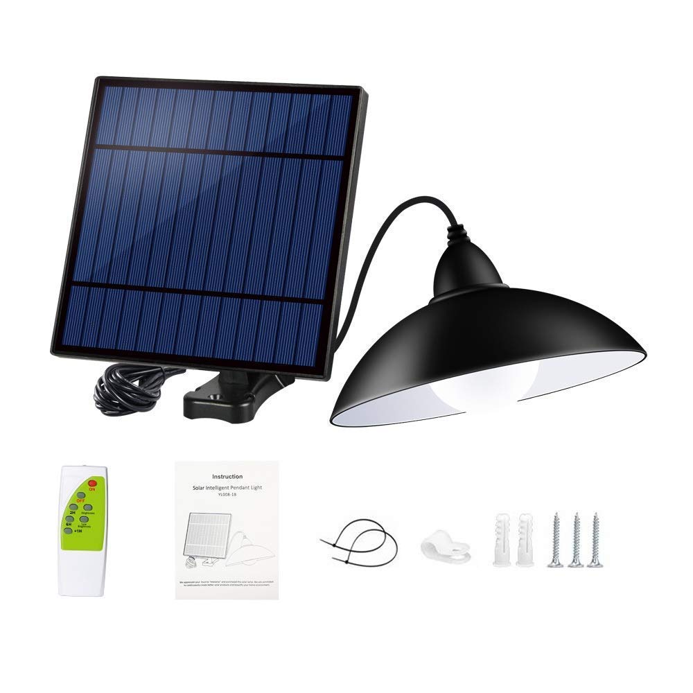 Solar Powered Hanging Lights with Remote Control - IP65 Waterproof Outdoor/Indoor Pendant Lamp for Barn, Gazebo, Balcony & Chicken Coop - Auto On/Off Dusk to Dawn Lighting for Shed, Storage & Patio Decor