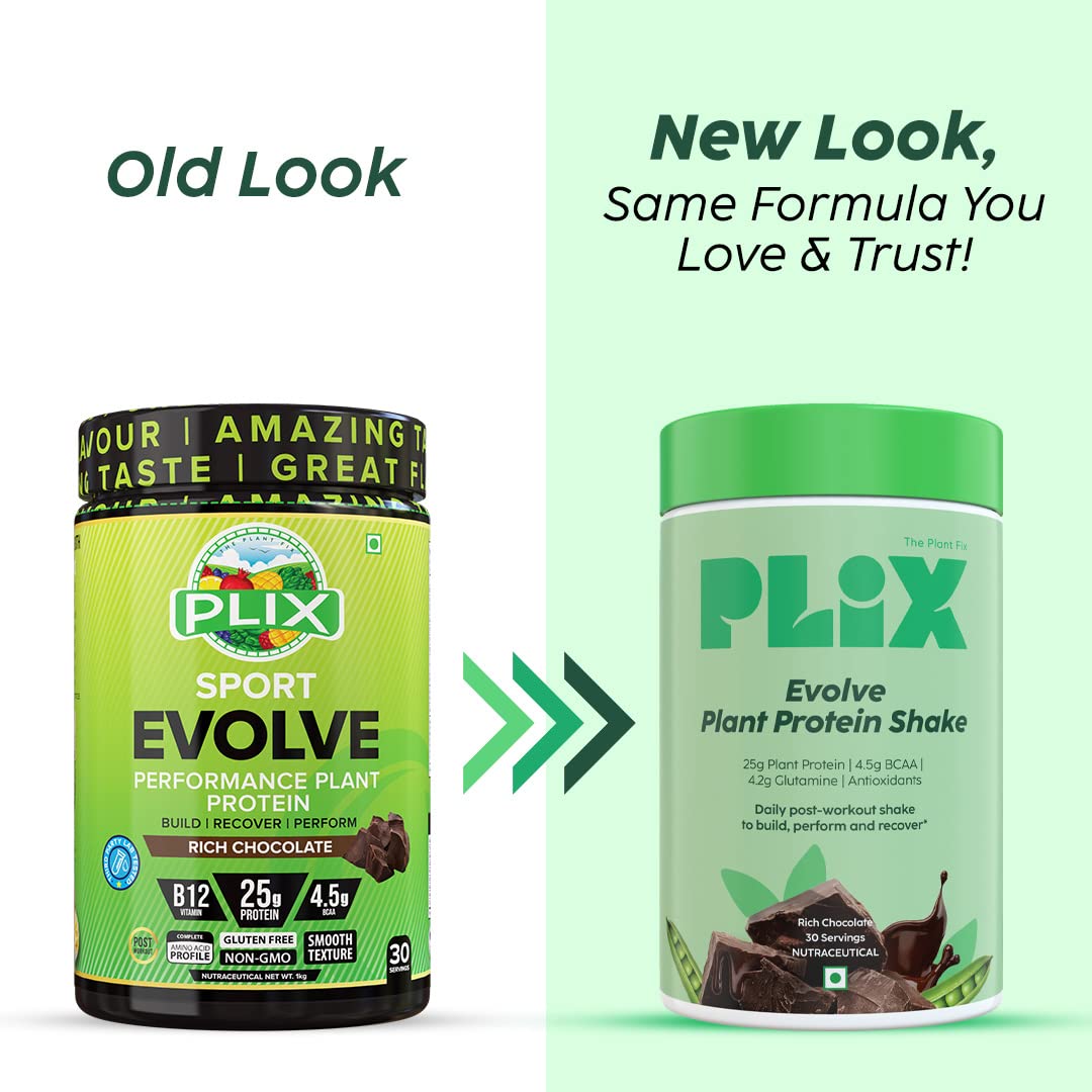 PLIX EVOLVE Performance Plant Protein Powder - Chocolate Flavor 1Kg for Muscle Gain & Recovery | Vegan Protein Drink with B12 Vitamin to Boost Immunity | No Added Sugar | Perfect for Post-Workout & Healthy Lifestyle