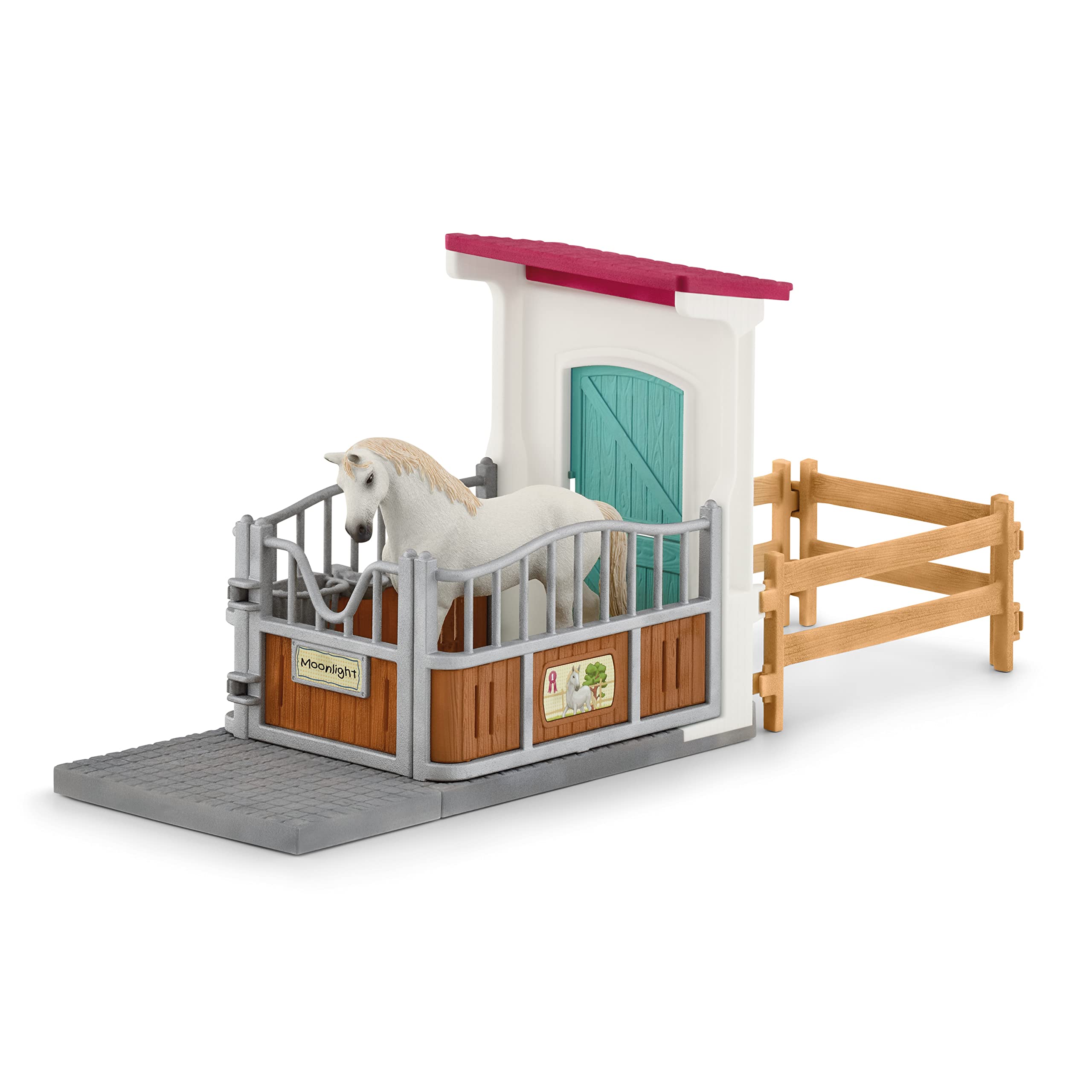 Schleich Horse Club - 21PC Stall Extension Playset with White Mare & Accessories - Realistic Stable Toy Set for Kids Ages 5+ - Interactive Horse Figure for Boys & Girls - Perfect for Imaginative Play, Farm Adventures & Collectible Displays (Model 42569)