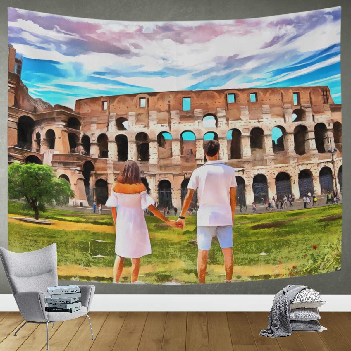 DOMIKING Wall Hanging Tapestry - Italian Oil Painting Watercolor Design for Living Room, Bedroom & Office Decor (60x51in) | Trippy Wall Art Blanket for Boho, Hippie & Aesthetic Home Decor