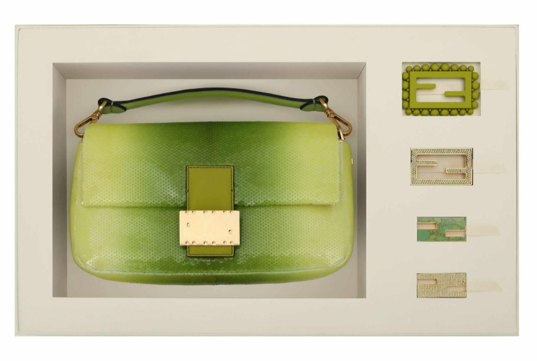 Fendi & SJP Green Sequin Baguette Bag - Luxury Designer Clutch for Evening Parties, Weddings & Special Occasions