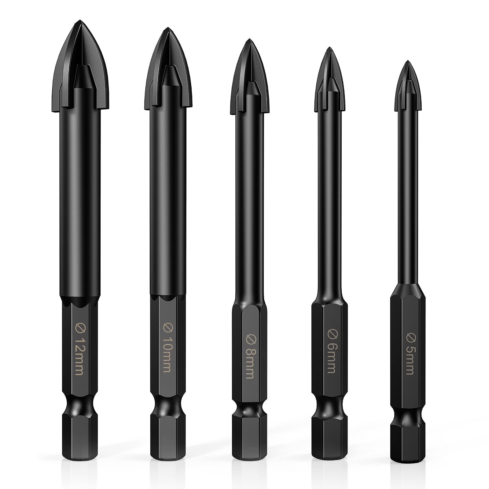 YG6X Tungsten Carbide Masonry Drill Bit Set - 5 Pcs 1/4
