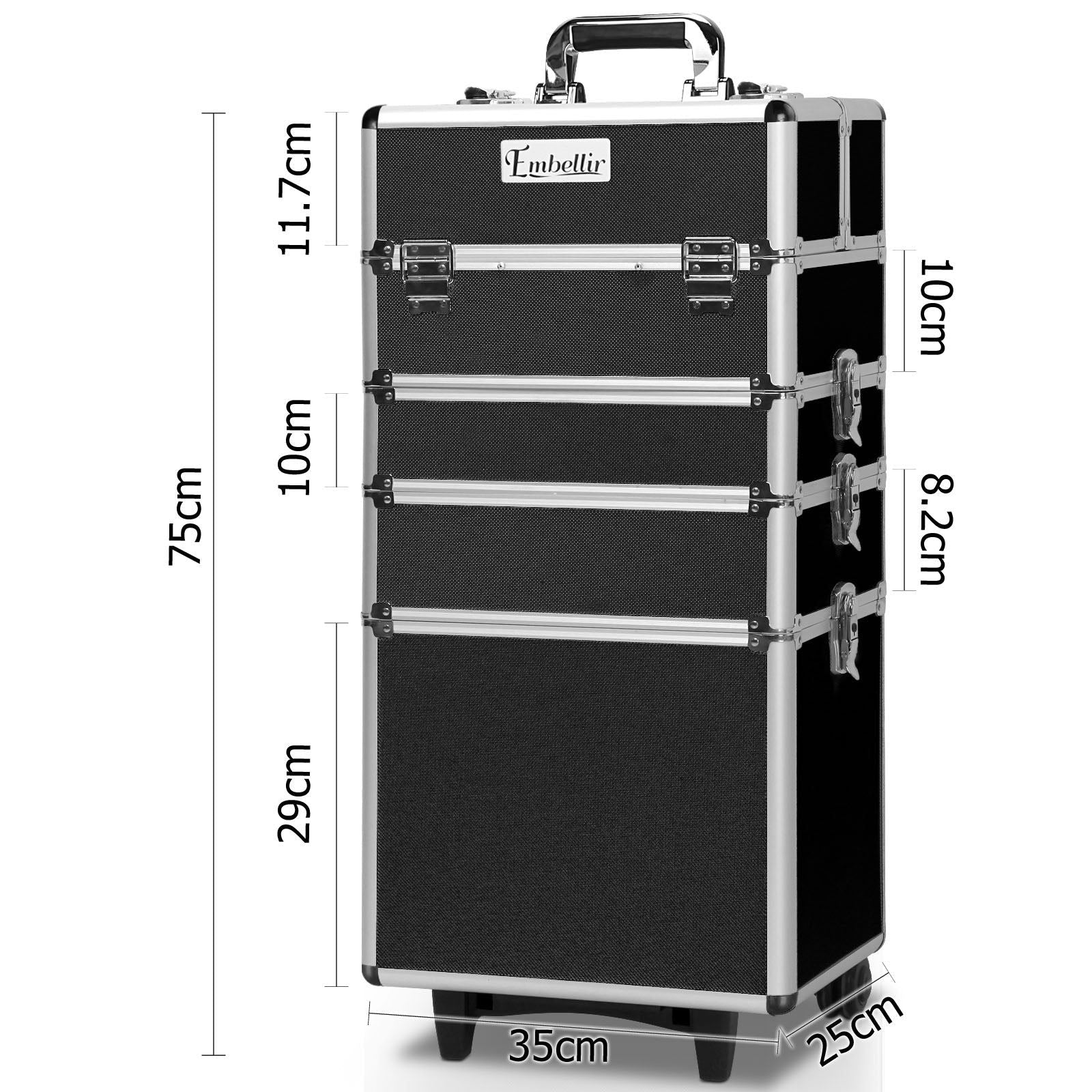 Embellir Professional Makeup Case with Wheels - Large Cosmetic Organizer for Travel & Salon - Black Beauty Trolley for Makeup Artists & Stylists