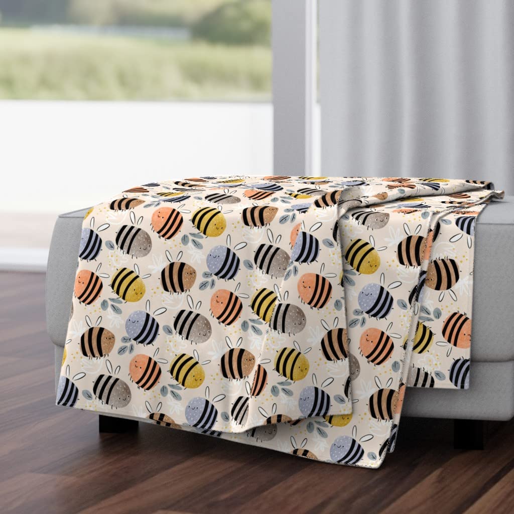 Soft Plush Minky Throw Blanket 50x70 Inches - Watercolor Bees Design, Neutral Pastel Nursery Blanket for Baby Shower, Kids Room Decor & Cozy Home Use