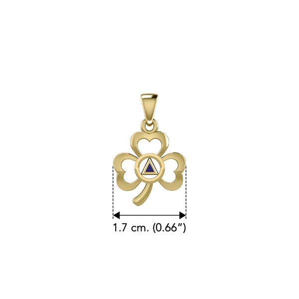 Celtic Shamrock 14K Yellow Gold Pendant with Inlaid Recovery Symbol - Irish Jewelry for Women, St. Patrick's Day Gift, Recovery & Sobriety Necklace