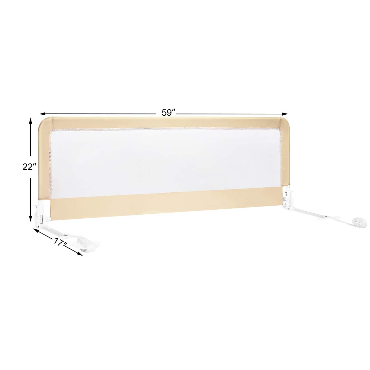 Costzon 2-Pack Extra Long Swing Down Bed Rails for Toddlers - 59-Inch Safety Bed Guards with Straps for Convertible Crib, Twin, Full, Queen & King Size Beds - Foldable Baby Bed Rail for Kids (Beige) | Perfect for Toddler Transition, Child Safety & Peace of Mind