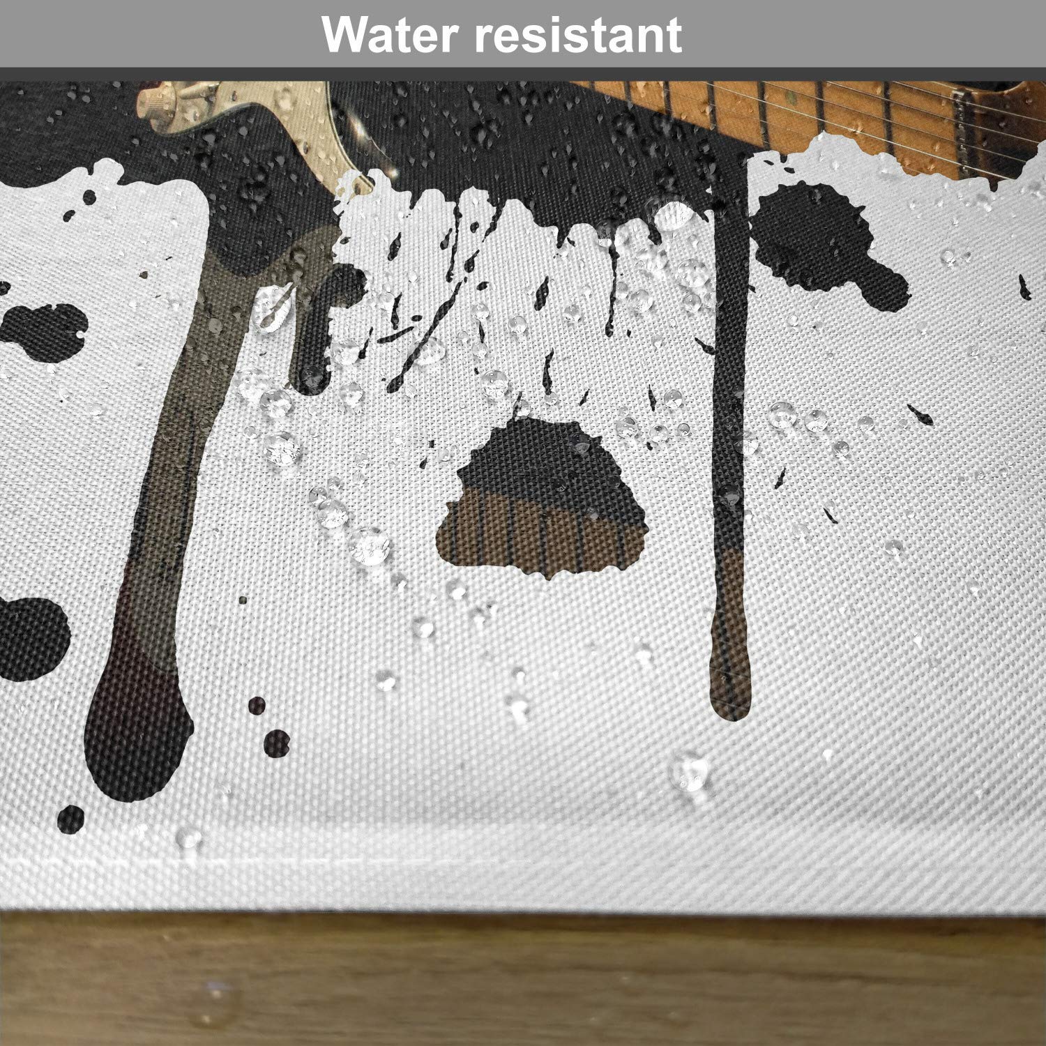 Ambesonne Popstar Party Place Mats Set of 4 - Electric Guitar Fretboard Design on Black Grungy Splash Art - Washable Fabric Table Mats for Dining Room & Kitchen Decor in Black, Pale Brown & Cream - Perfect for Music-Themed Dinners & Rock n' Roll Parties