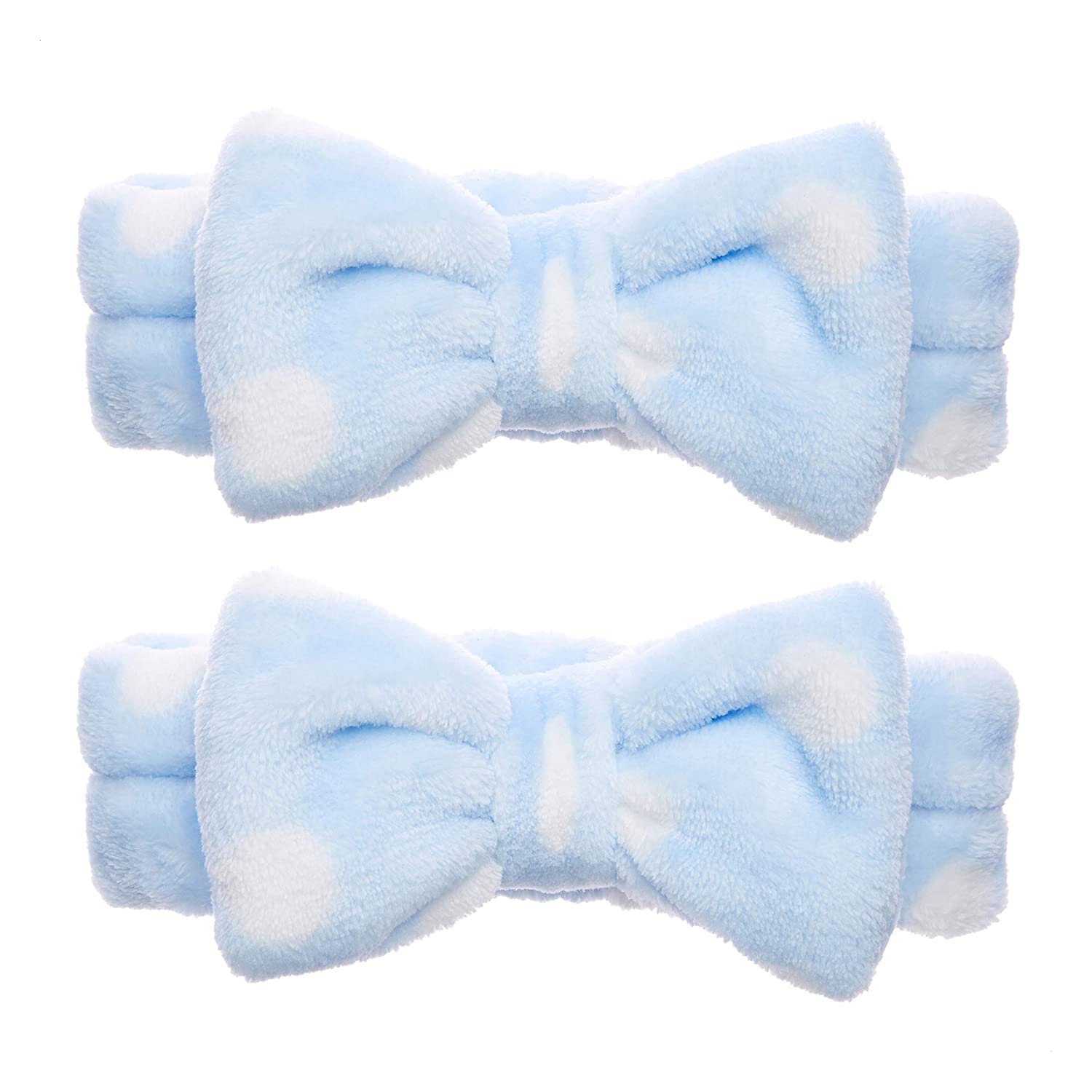 APOEM Velvet Hair Bands with Bow - Adjustable Elastic Headbands for Women (2 Pack, Grey Blue) | Perfect for Salon, Spa, Makeup & Home Use