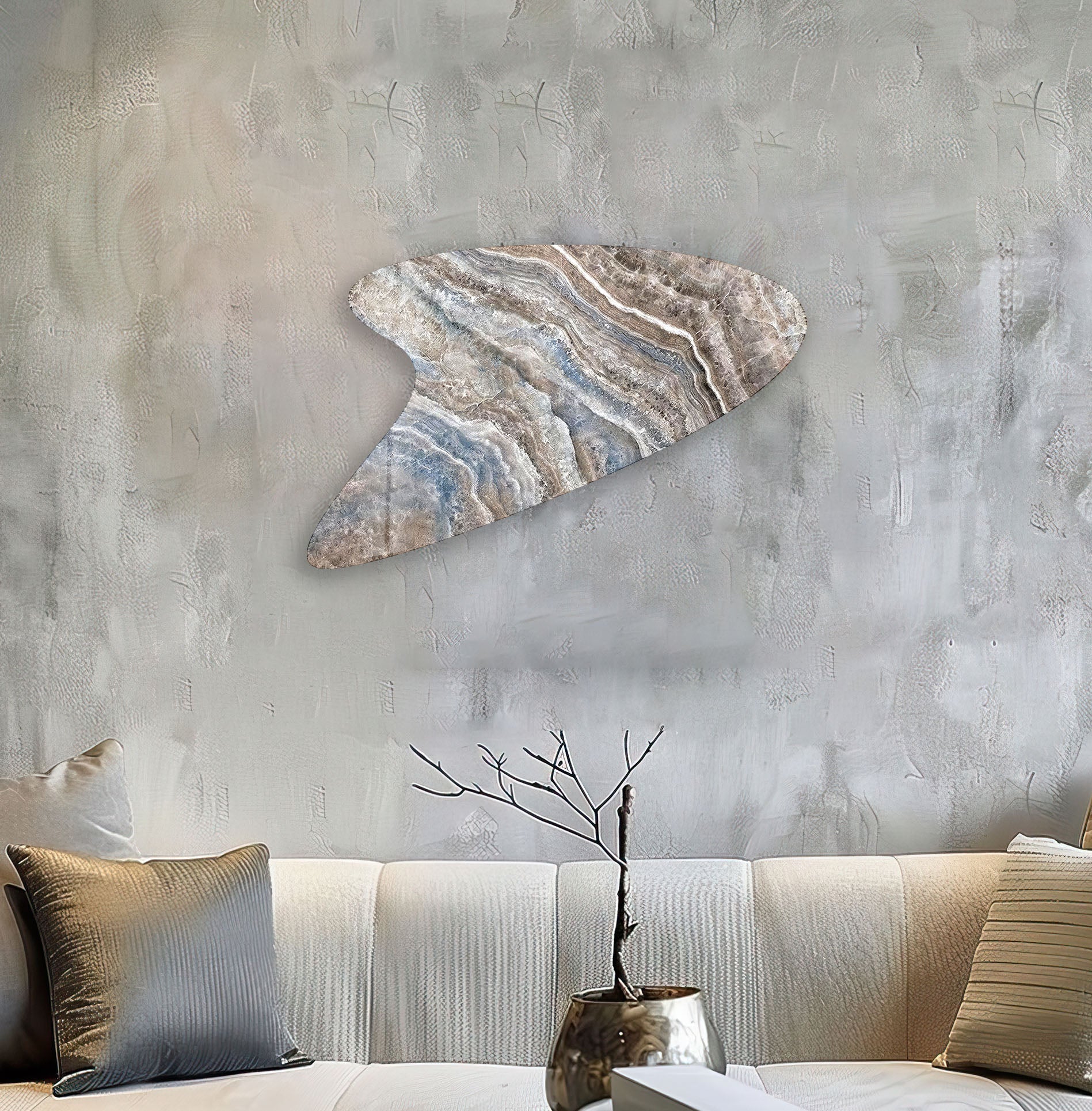 Blue & Beige Marble Irregular Glass Wall Art - Modern Abstract Home Decor for Living Room, Bedroom & Office - Unique Handmade 3D Wall Sculpture for Contemporary Interior Design