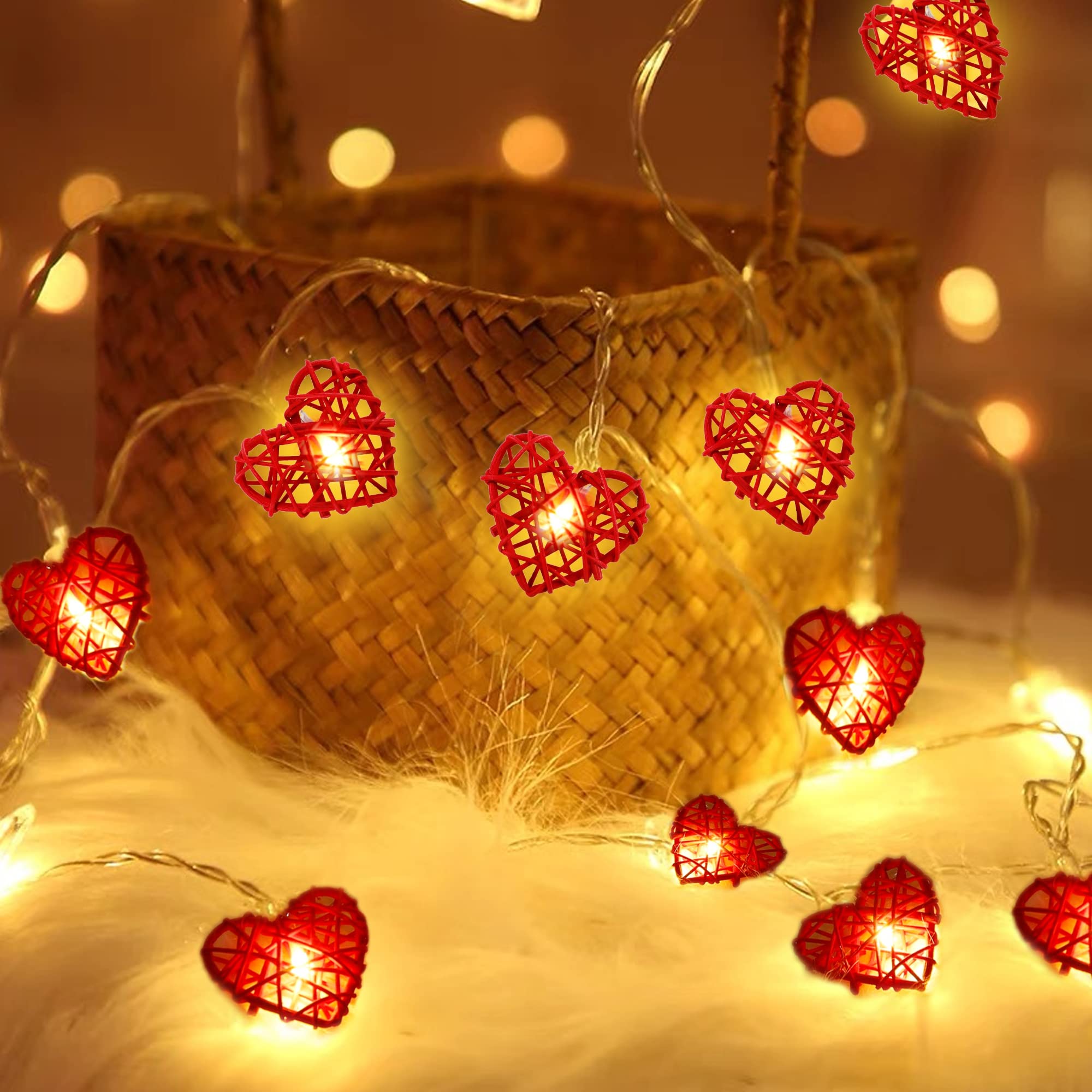 10 FT 20 LED Heart Shaped String Lights - Romantic Valentine's Day Fairy Lights with Battery & Timer for Indoor/Outdoor Decor - Perfect for Weddings, Anniversaries, Holiday Parties & Romantic Nights