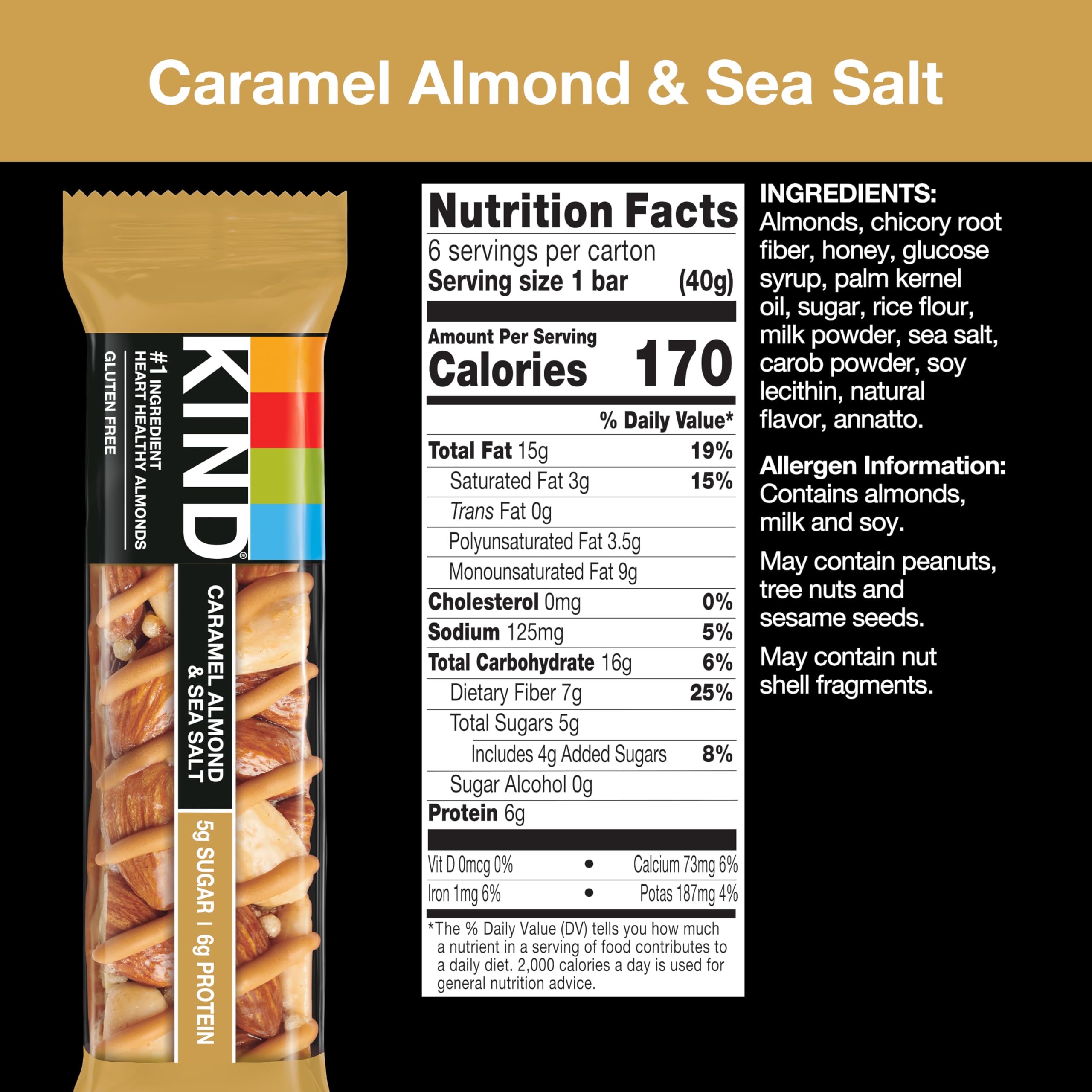 KIND Bars, Caramel Almond & Sea Salt - Healthy Gluten Free Snacks with 6g Protein, Low Sugar, 36 Count - Perfect for On-the-Go Energy, Workout Fuel & Office Snacking