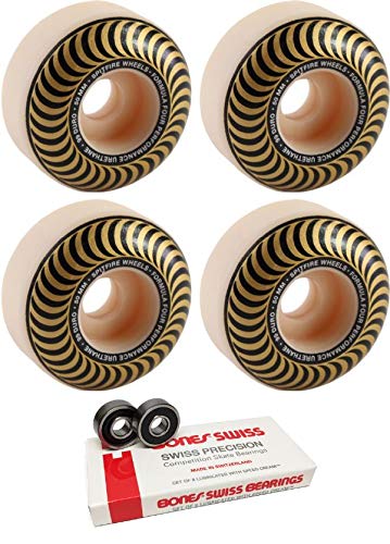 Spitfire 50mm Formula Four Classic Swirl Skateboard Wheels with Bones Bearings - 8mm Bones Swiss Bearings - Complete Skateboard Upgrade Kit for Street & Park Riding
