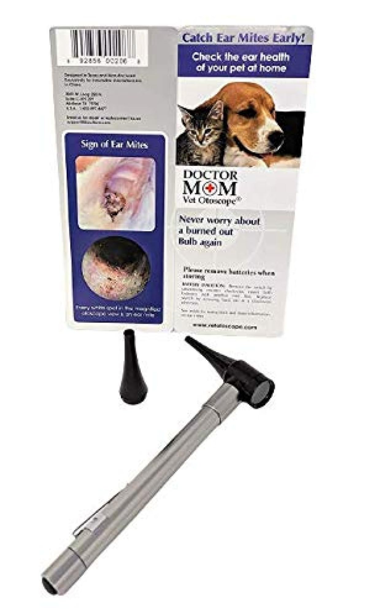 Dr Mom Pocket Veterinary LED Otoscope - Portable Ear Scope for Dogs & Cats | Professional Pet Ear Exam Tool for Home Use & Vet Clinics