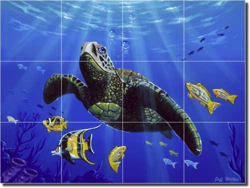 Jeff Wilkie Hawaiian Turtle Ceramic Tile Mural - 18