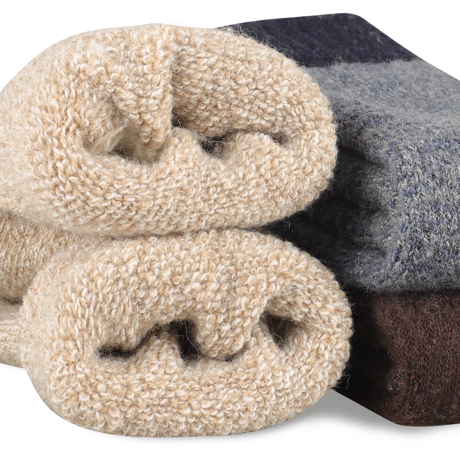 Heatuff Men's Winter Wool Socks - Thermal Warm Soft Crew Socks (5 Pairs) - Perfect for Cold Weather, Hiking, and Outdoor Activities
