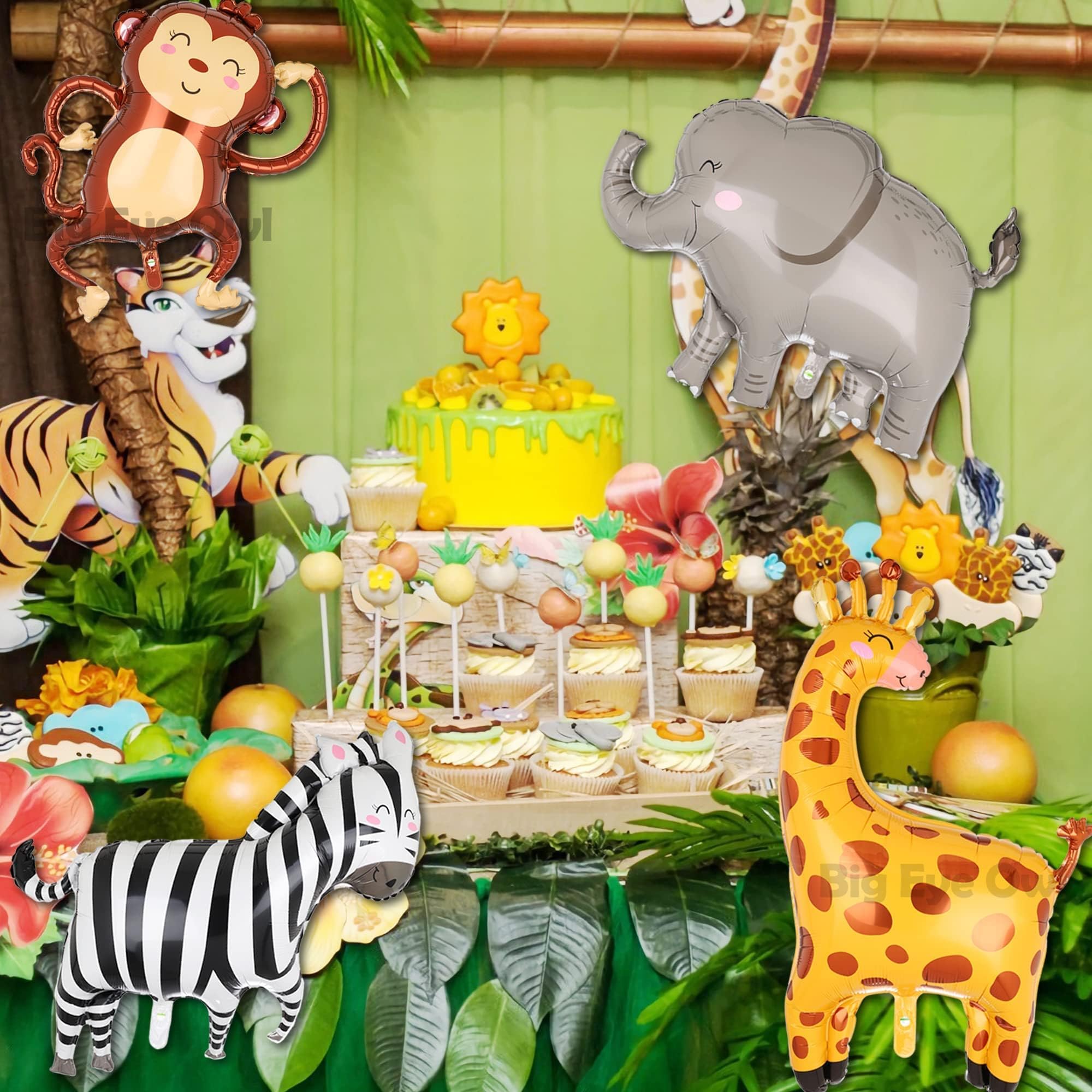 Wild One Safari Animal Balloons - Giant Jungle Themed Balloon Decor for Boys Birthday Party (Zebra, Elephant, Giraffe, Monkey) - Perfect for Zoo Theme Parties, Baby Showers & Safari Decorations
