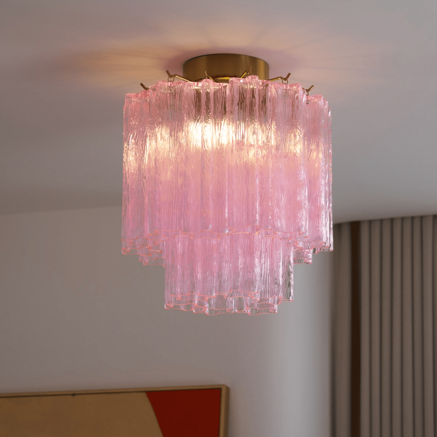 Fiora Pink Murano Glass Ceiling Light Fixture - Elegant Venetian Style Chandelier for Dining Room, Bedroom & Living Room Decor