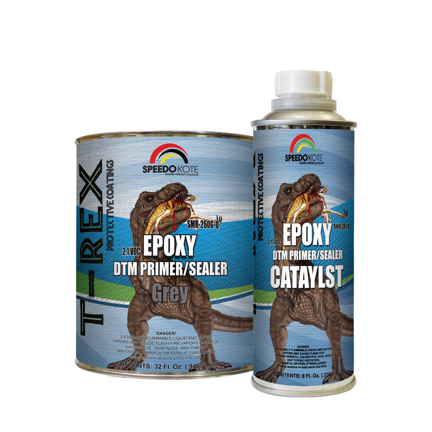 Speedokote Epoxy Fast Dry 2.1 Low VOC DTM Primer & Sealer Gray Quart Kit (SMR-260G-Q/261-8) - Ideal for Automotive, Marine & Industrial Metal Surfaces - Rust Prevention & Corrosion Protection