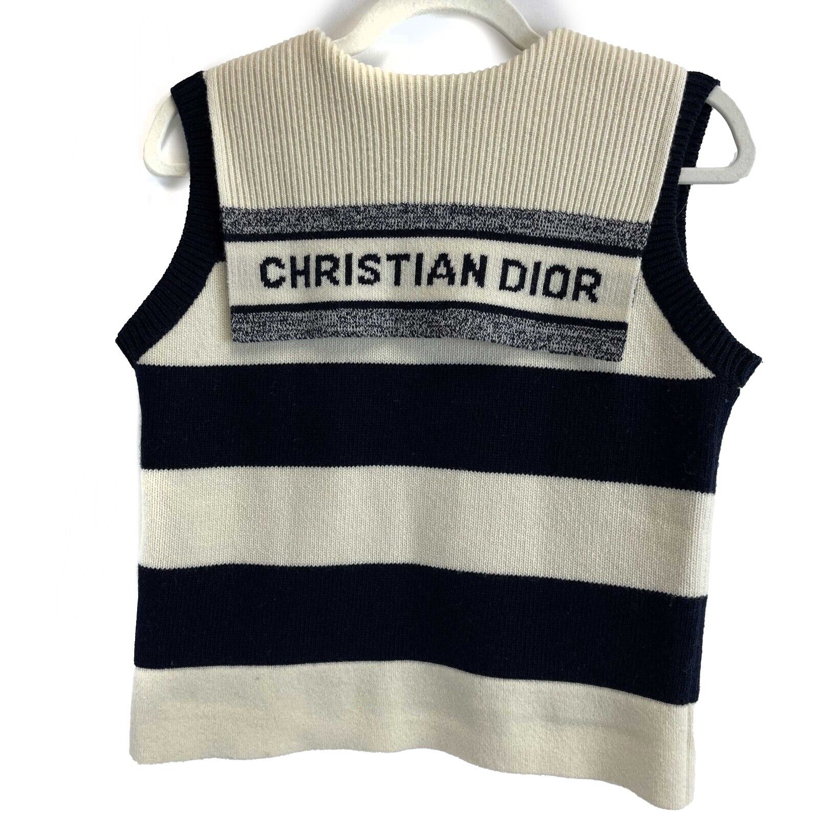 Christian Dior Rare Navy Blue Sailor Stripes Sleeveless Sweater Top Size US 2 (34) - Perfect for Summer Outings, Beach Vacations & Fashionable Layering